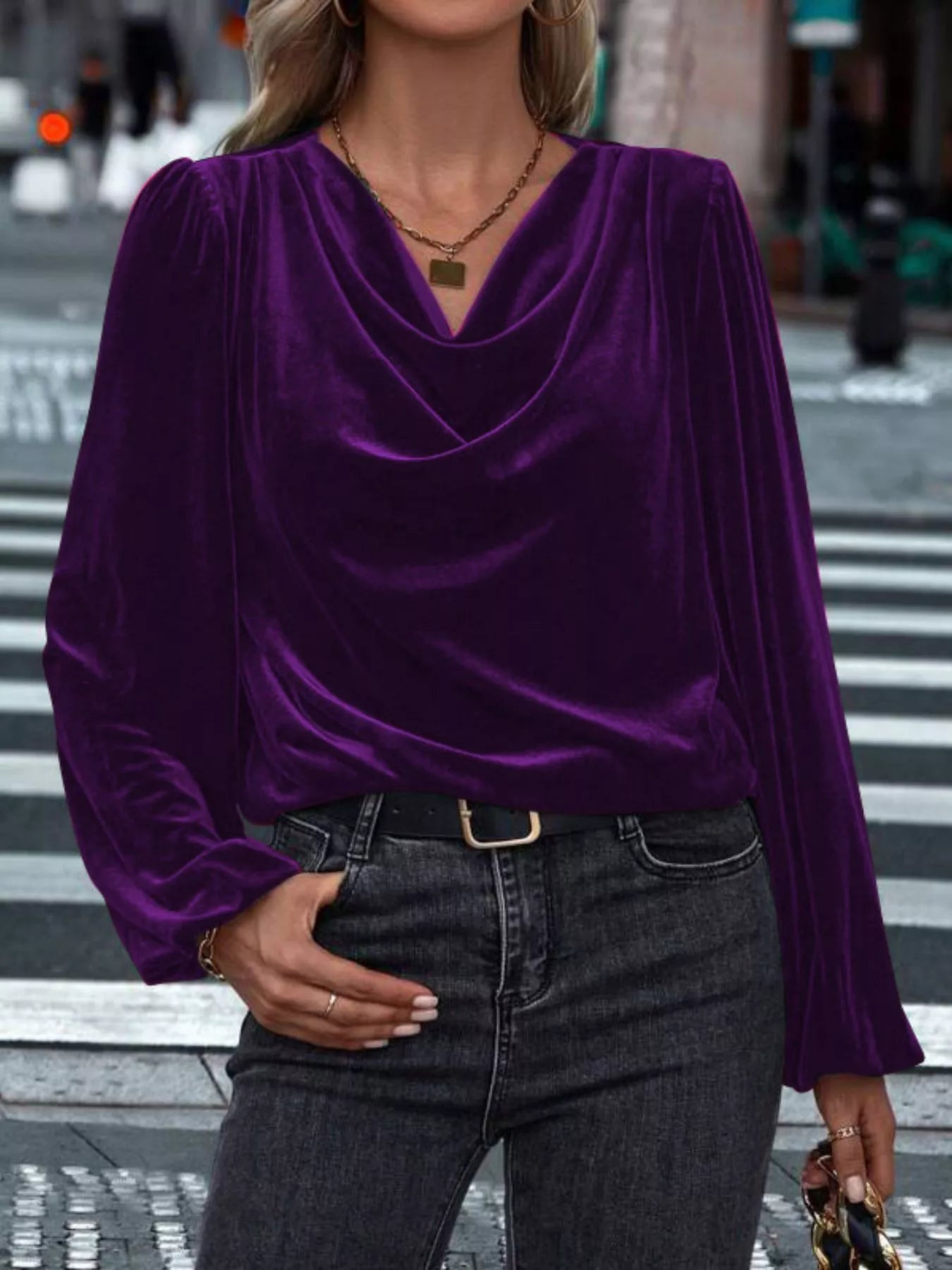 Full Size Velvet Cowl Neck Blouse Plus Size - PBNJ FASHIONS