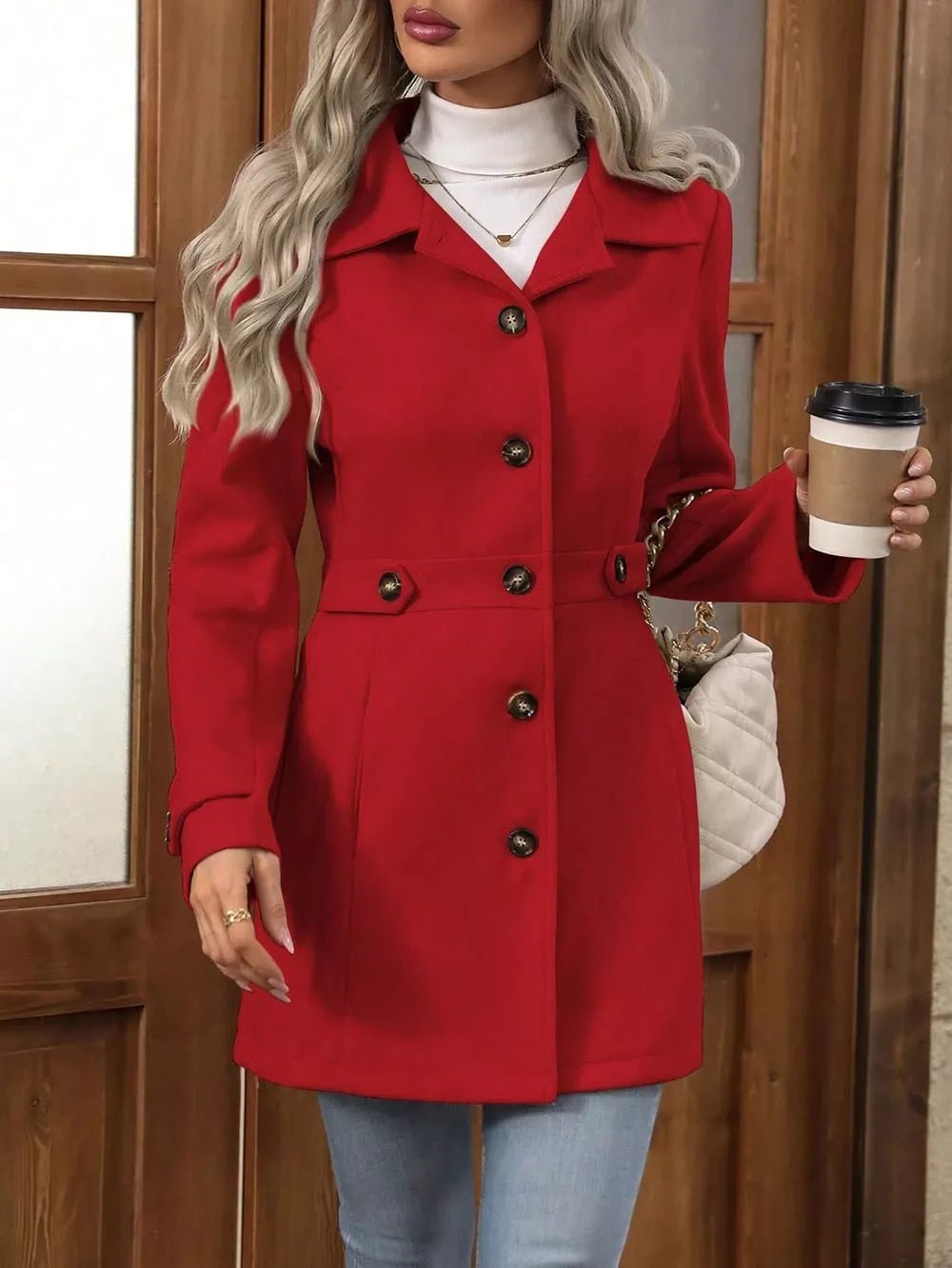 Collared Neck Button Up Coat - PBNJ FASHIONS