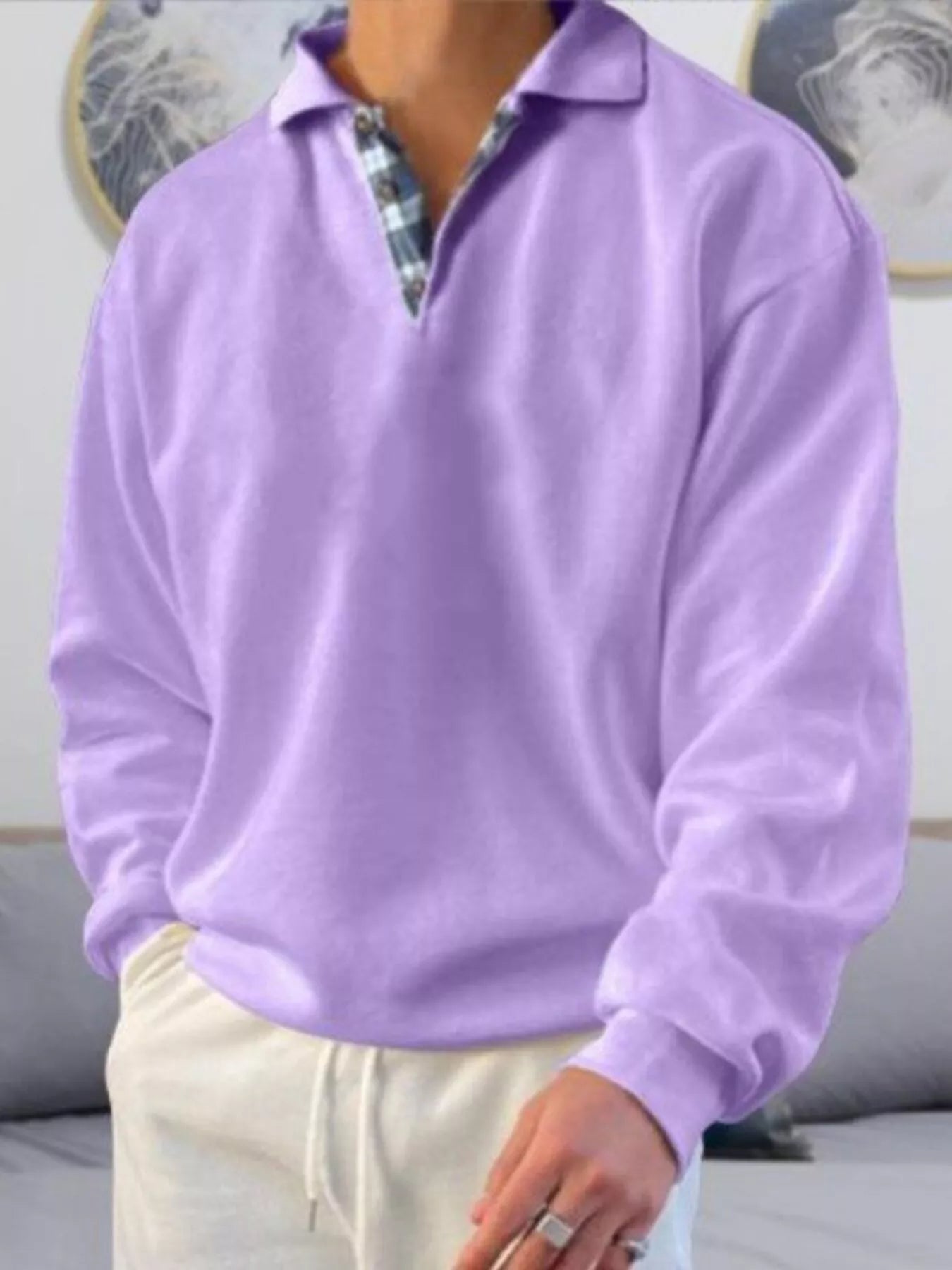 Men's Plus Size Casual Polo Collar Long Sleeve Top - PBNJ FASHIONS