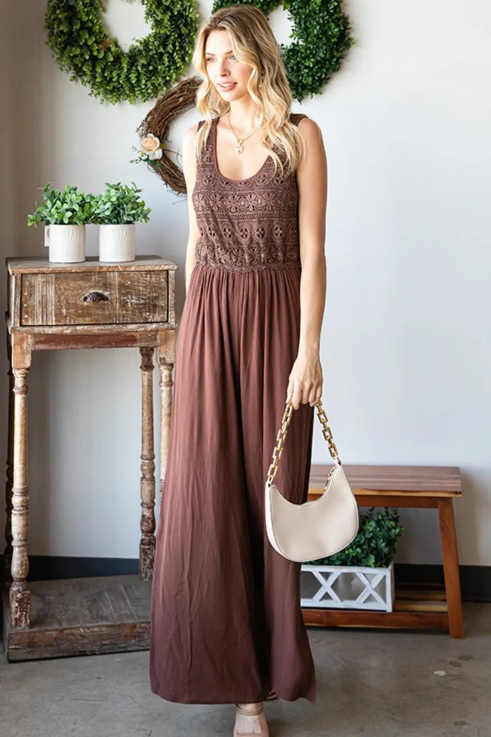 First Love Tie Back Sleeveless Slit Wide Leg Jumpsuit - PBNJ FASHIONS