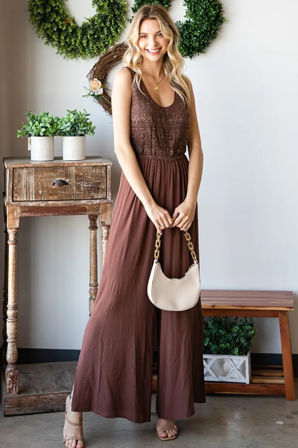 First Love Tie Back Sleeveless Slit Wide Leg Jumpsuit - PBNJ FASHIONS