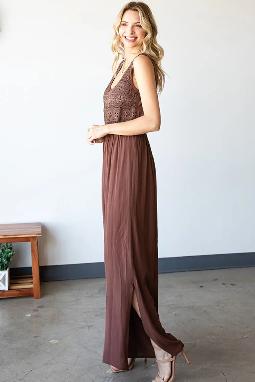First Love Tie Back Sleeveless Slit Wide Leg Jumpsuit - PBNJ FASHIONS