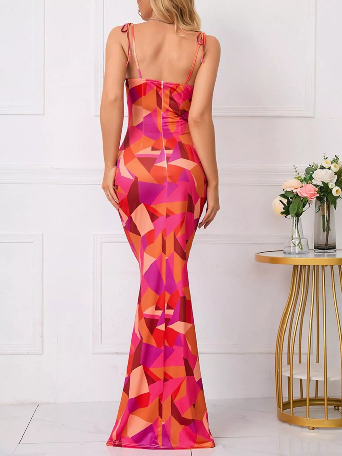 Floral Print Tie Strap Bodycon Maxi Dress - PBNJ FASHIONS