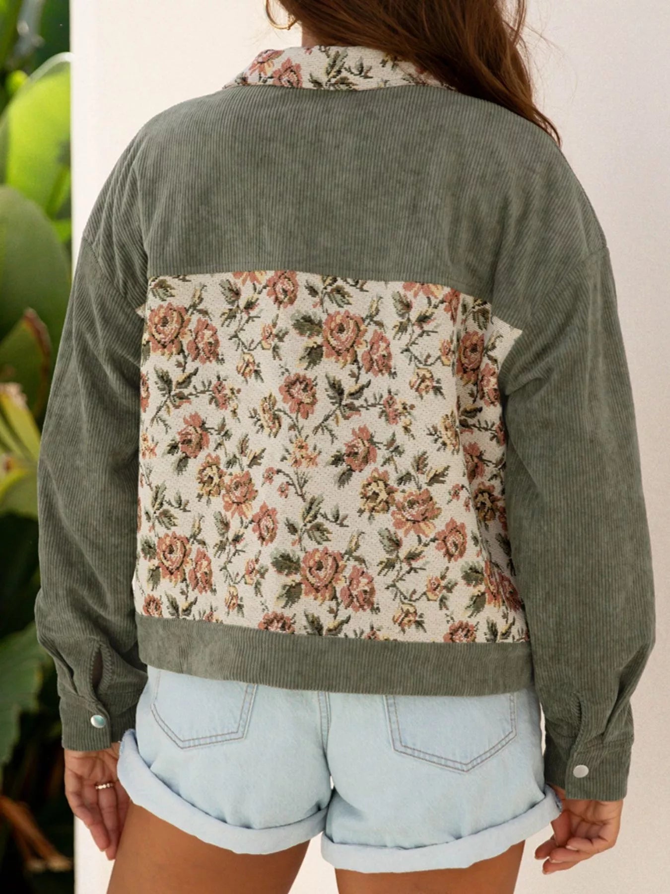 Floral Snap Down Corduroy Jacket - PBNJ FASHIONS