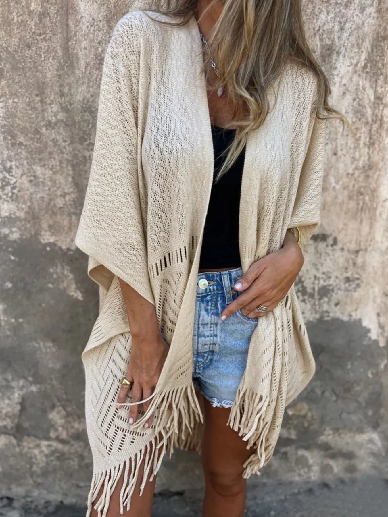 Fringe Open Front Cardigan - PBNJ FASHIONS