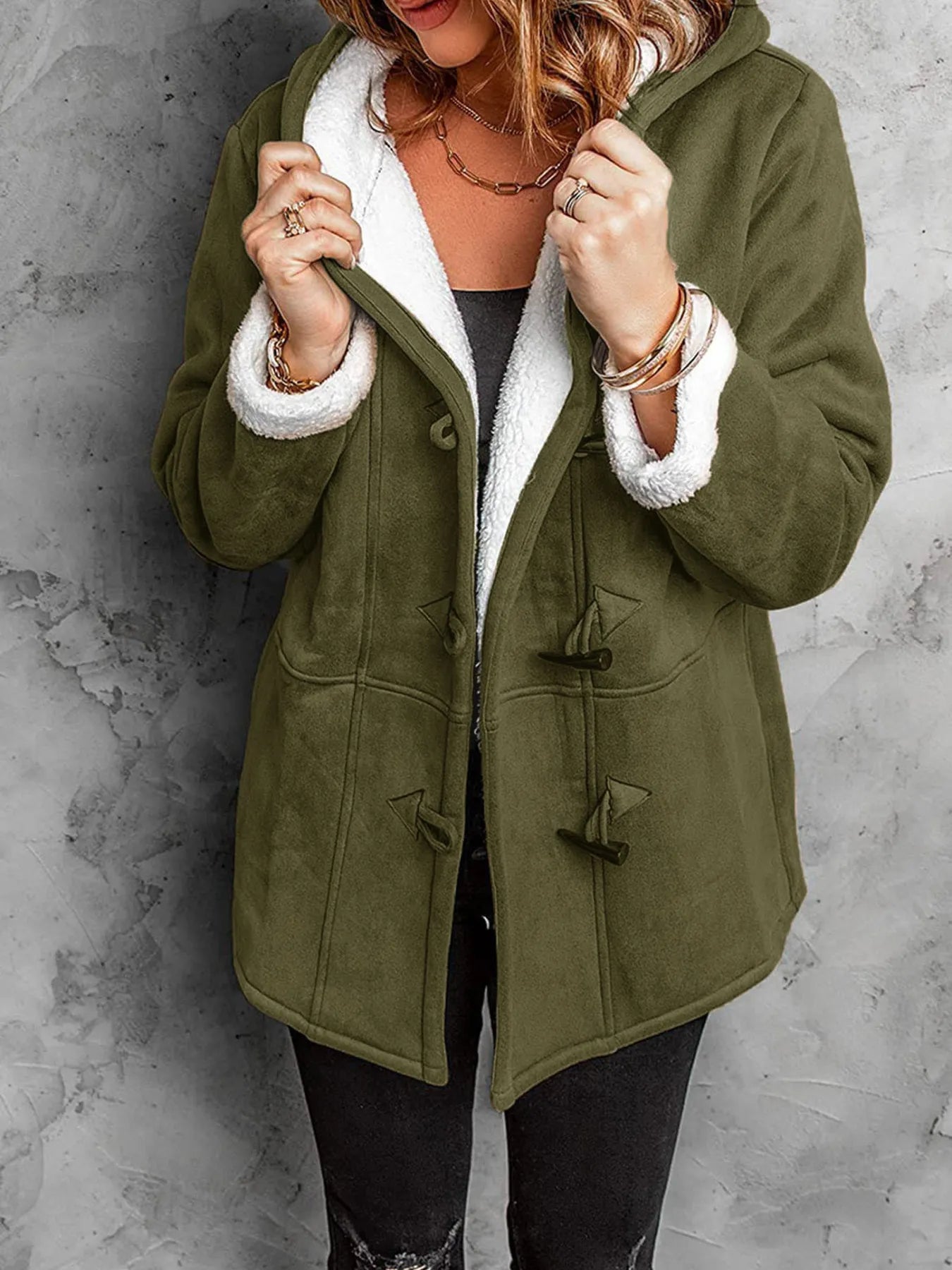 Full Size Cozy Sherpa Lined Toggle Coat with Hood Plus Size - PBNJ FASHIONS