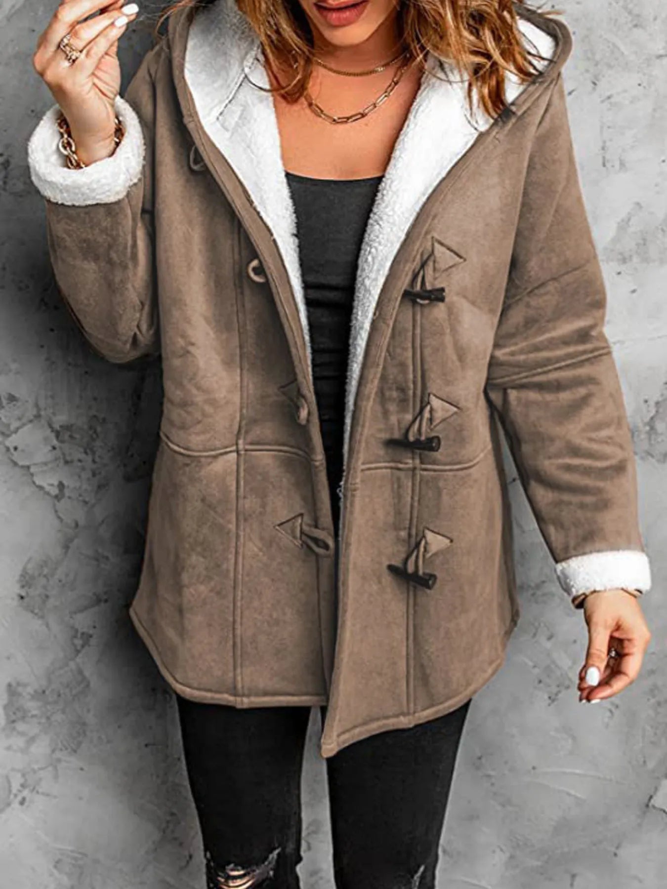 Full Size Cozy Sherpa Lined Toggle Coat with Hood Plus Size - PBNJ FASHIONS