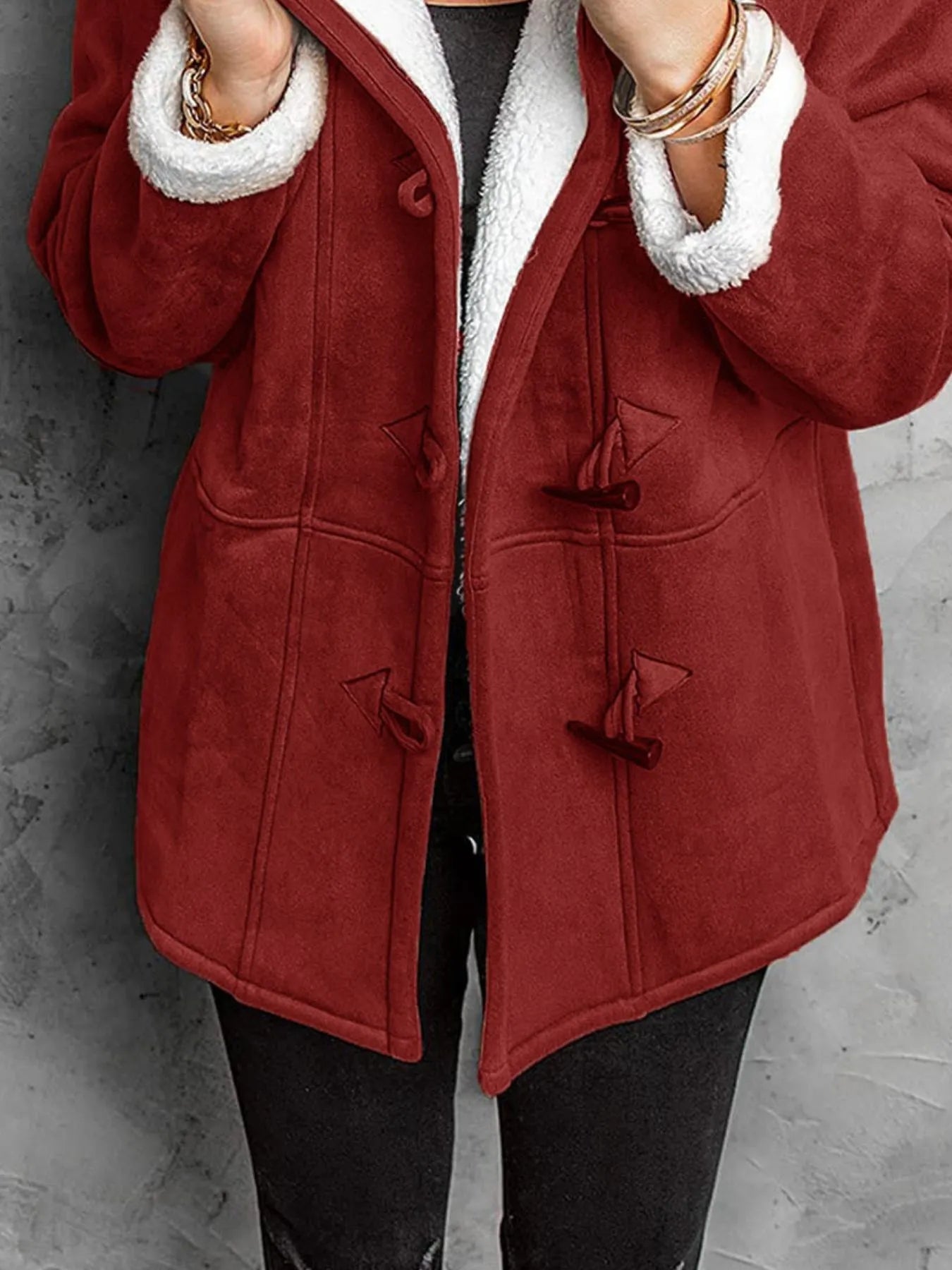 Full Size Cozy Sherpa Lined Toggle Coat with Hood Plus Size - PBNJ FASHIONS