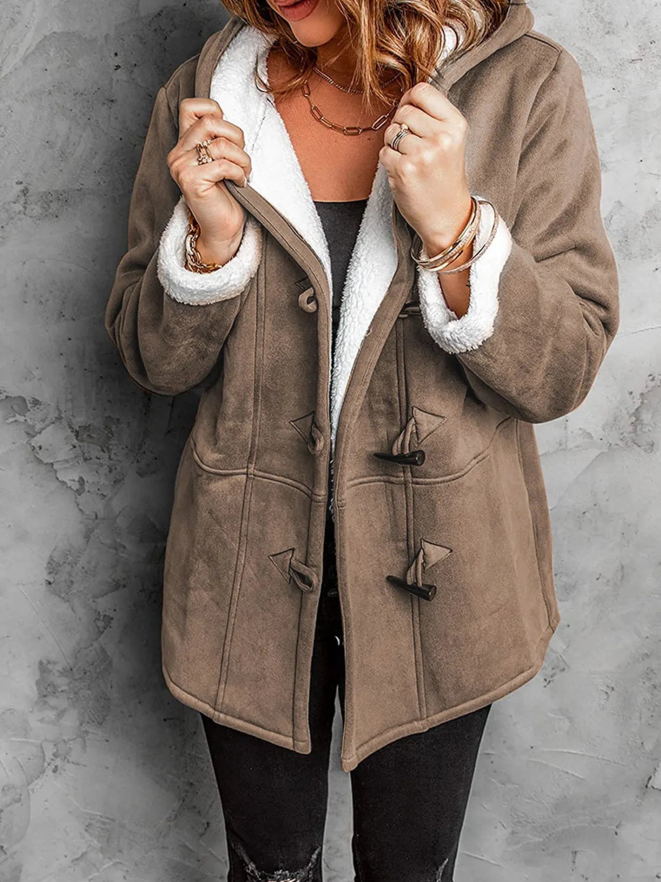 Full Size Cozy Sherpa Lined Toggle Coat with Hood Plus Size - PBNJ FASHIONS