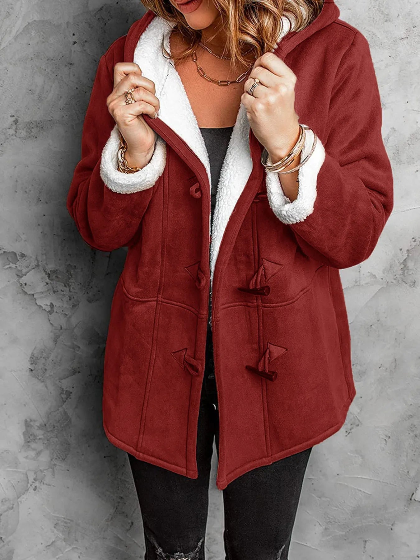 Full Size Cozy Sherpa Lined Toggle Coat with Hood Plus Size - PBNJ FASHIONS
