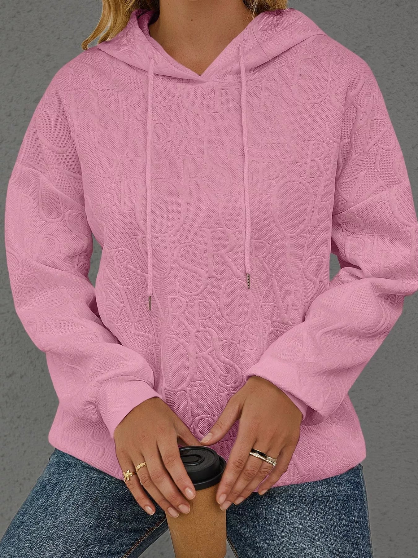 Full Size Embossed Lettering Casual Hoodie Plus Size - PBNJ FASHIONS