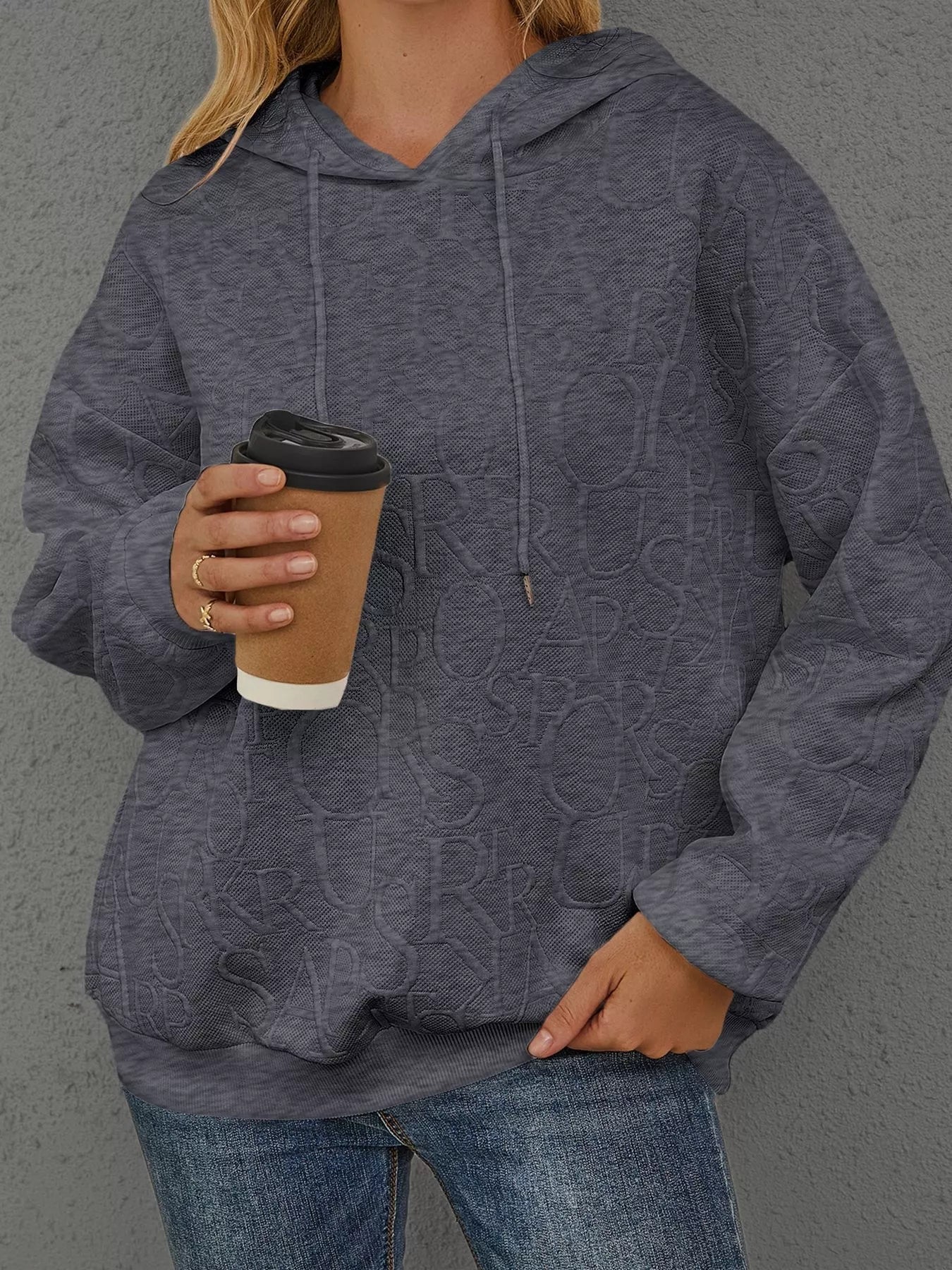 Full Size Embossed Lettering Casual Hoodie Plus Size - PBNJ FASHIONS