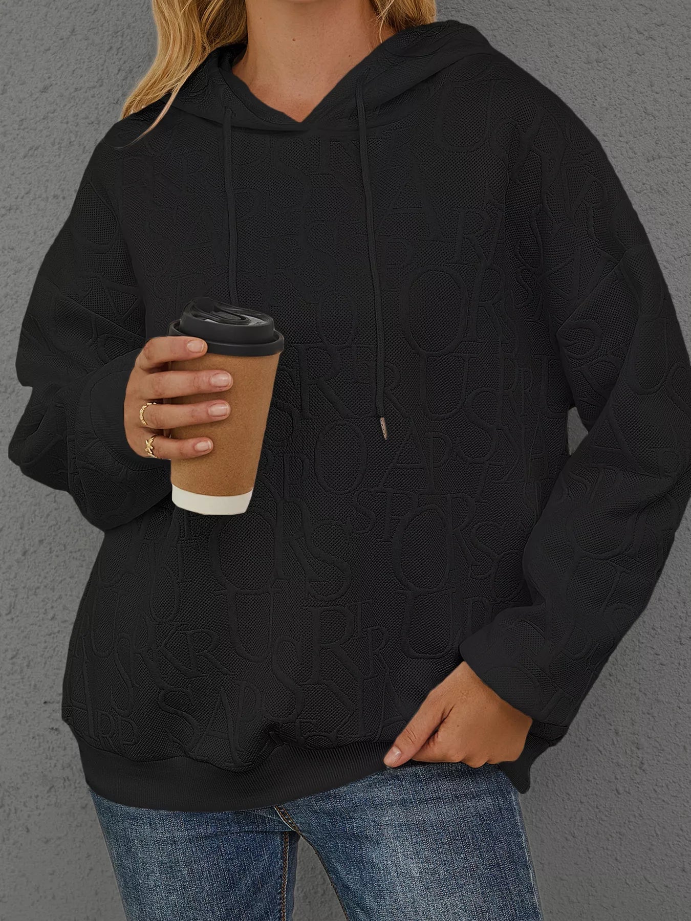 Full Size Embossed Lettering Casual Hoodie Plus Size - PBNJ FASHIONS