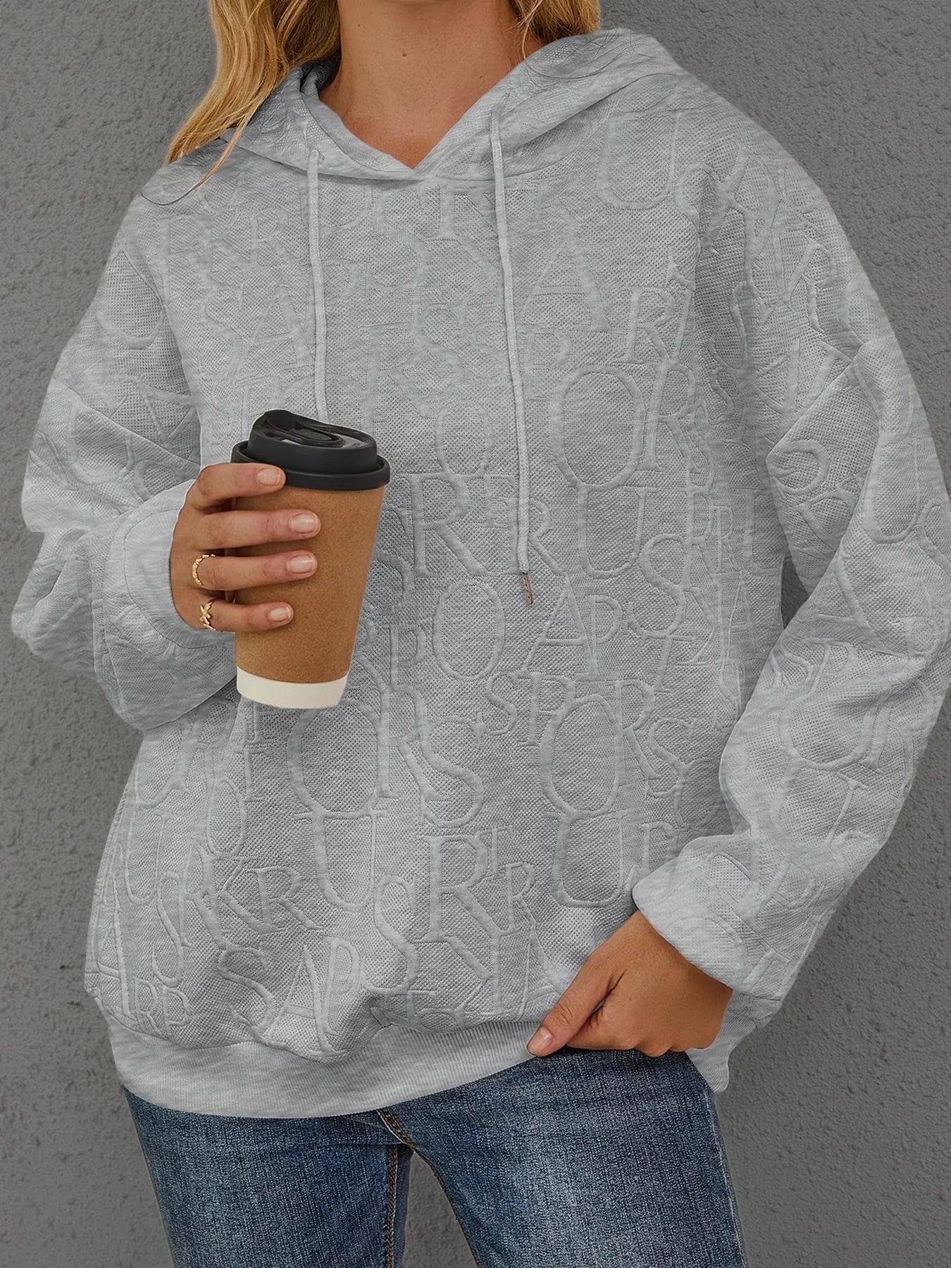 Full Size Embossed Lettering Casual Hoodie Plus Size - PBNJ FASHIONS
