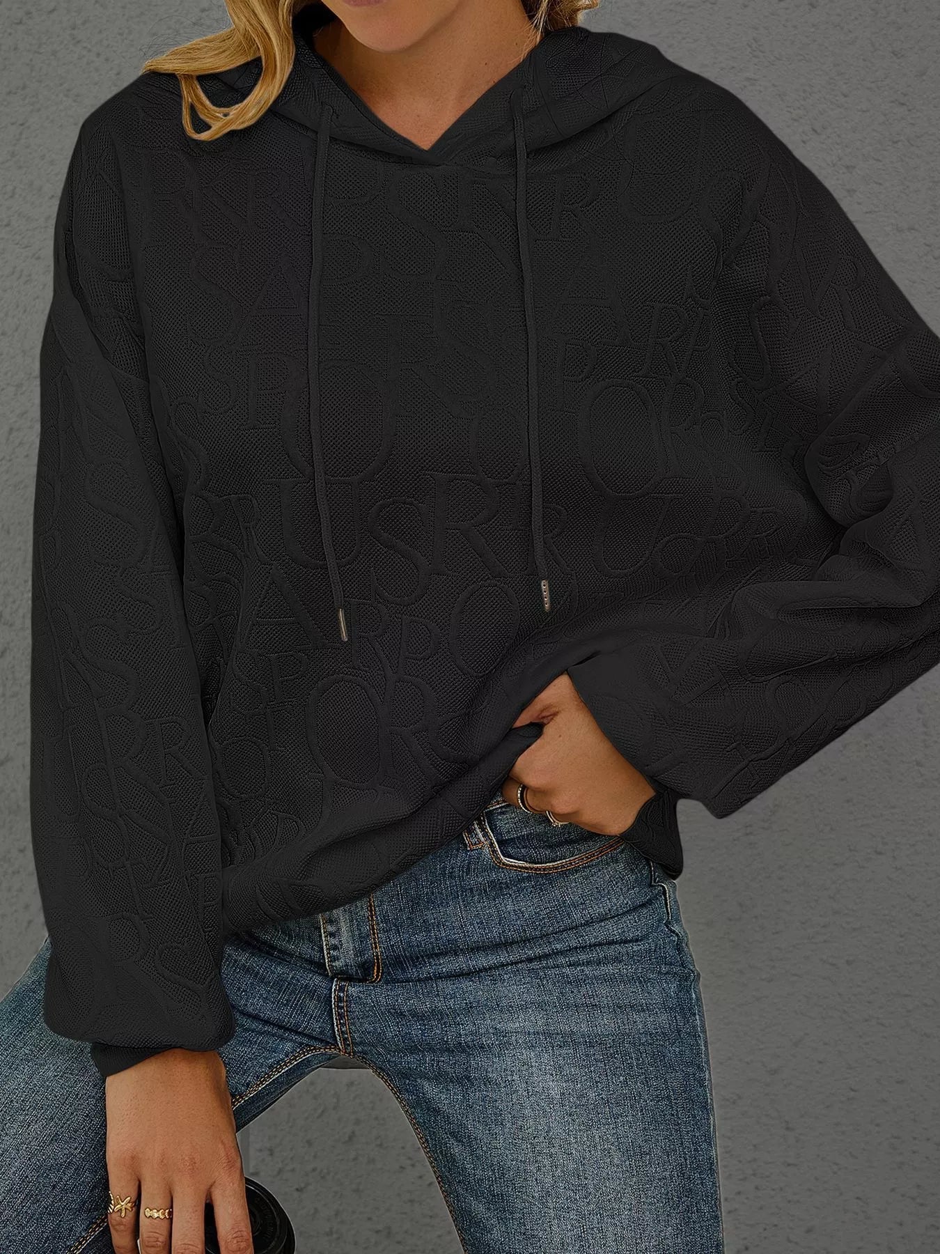 Full Size Embossed Lettering Casual Hoodie Plus Size - PBNJ FASHIONS