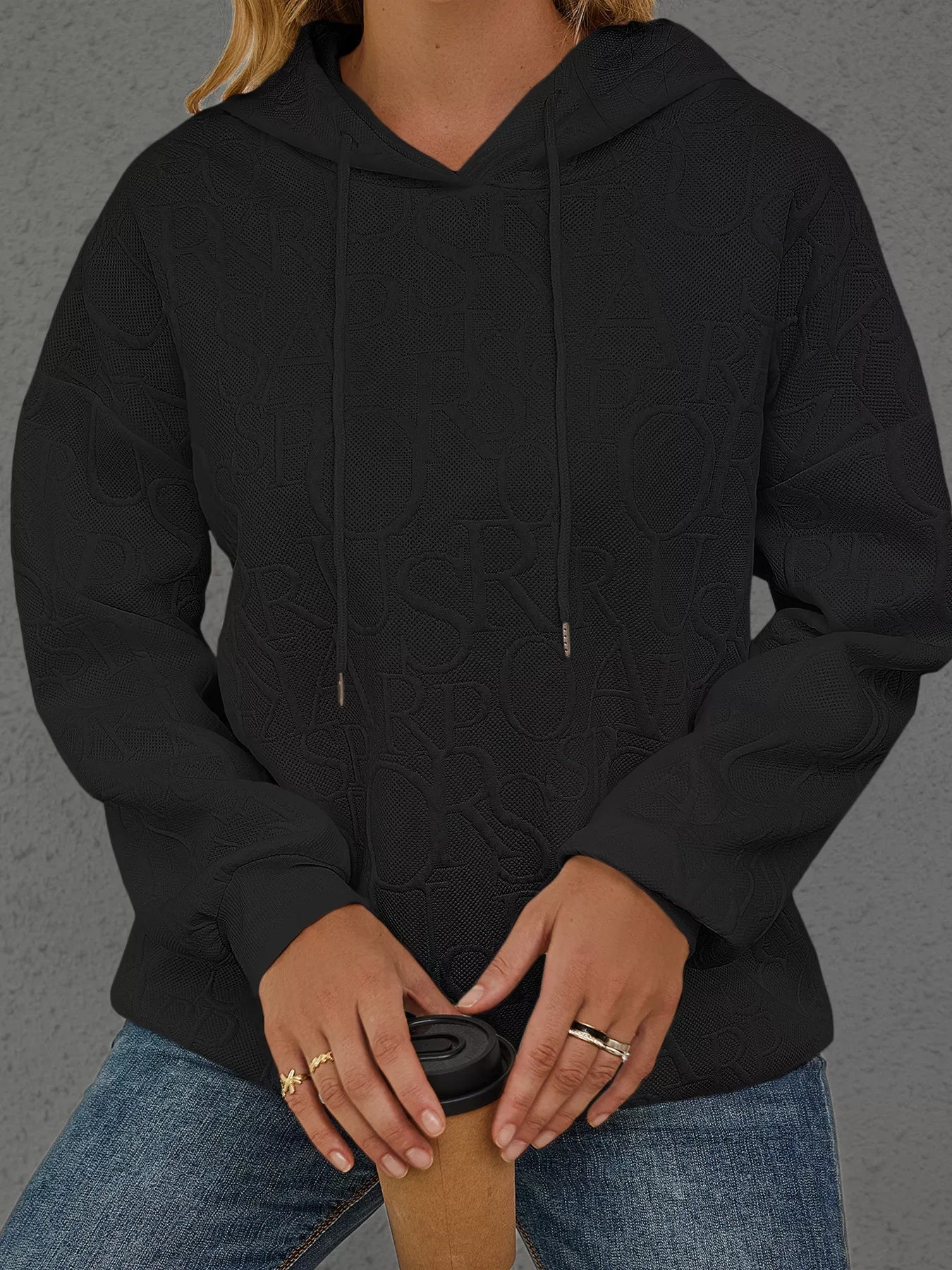 Full Size Embossed Lettering Casual Hoodie Plus Size - PBNJ FASHIONS