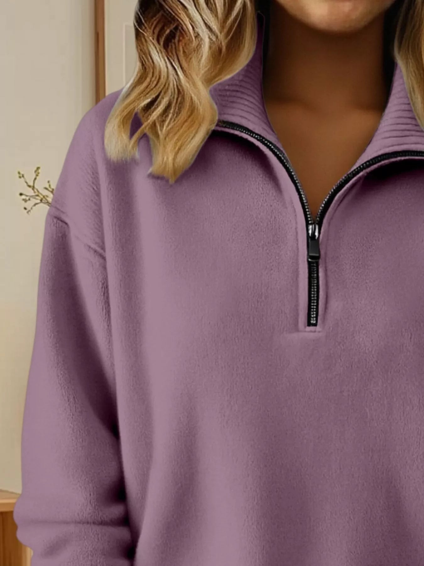 Full Size Half Zip Dropped Shoulder Sweater Plus Size - Purple-S- - PBNJ FASHIONS