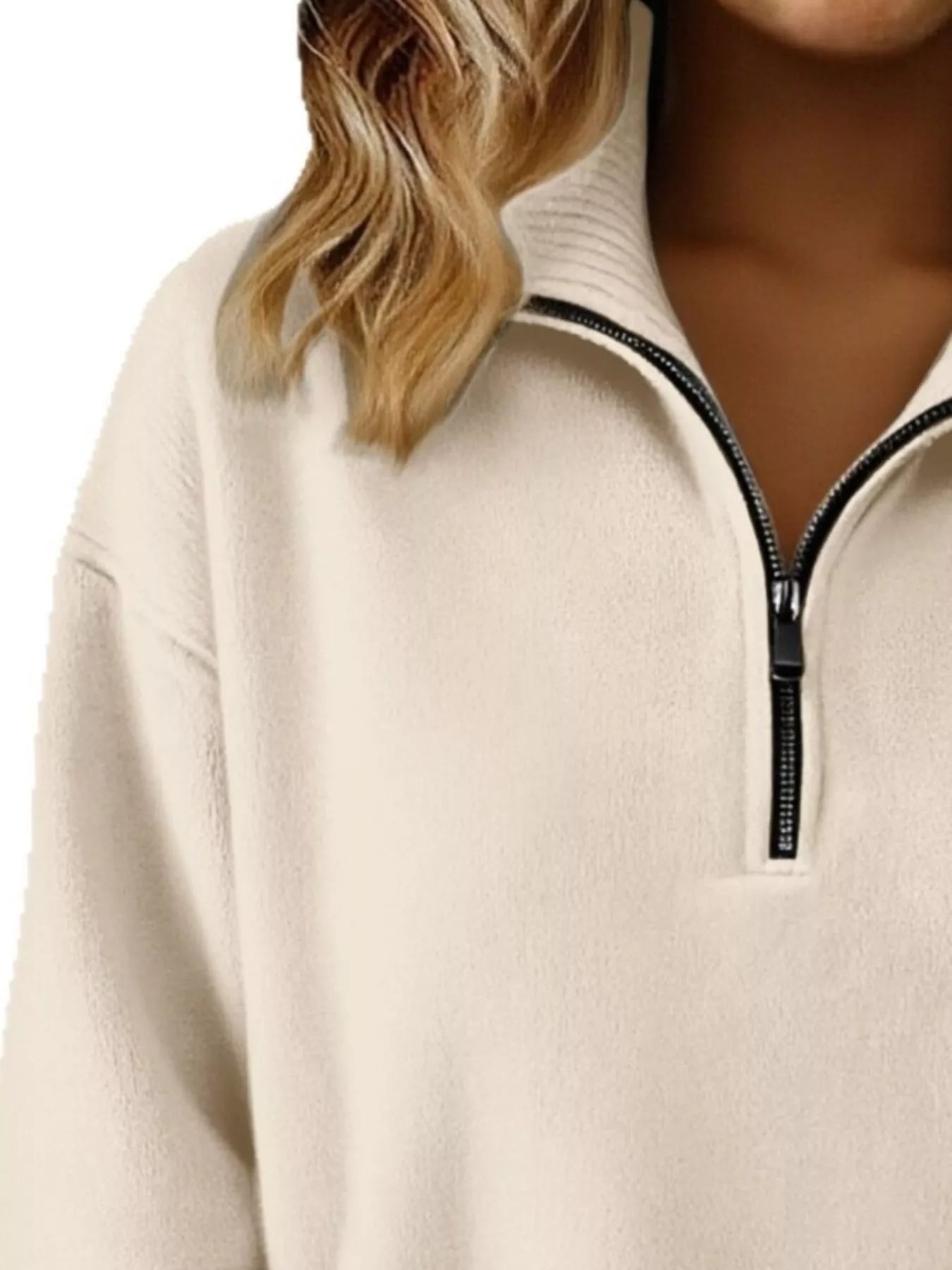 Full Size Half Zip Dropped Shoulder Sweater Plus Size - Off-white-S- - PBNJ FASHIONS