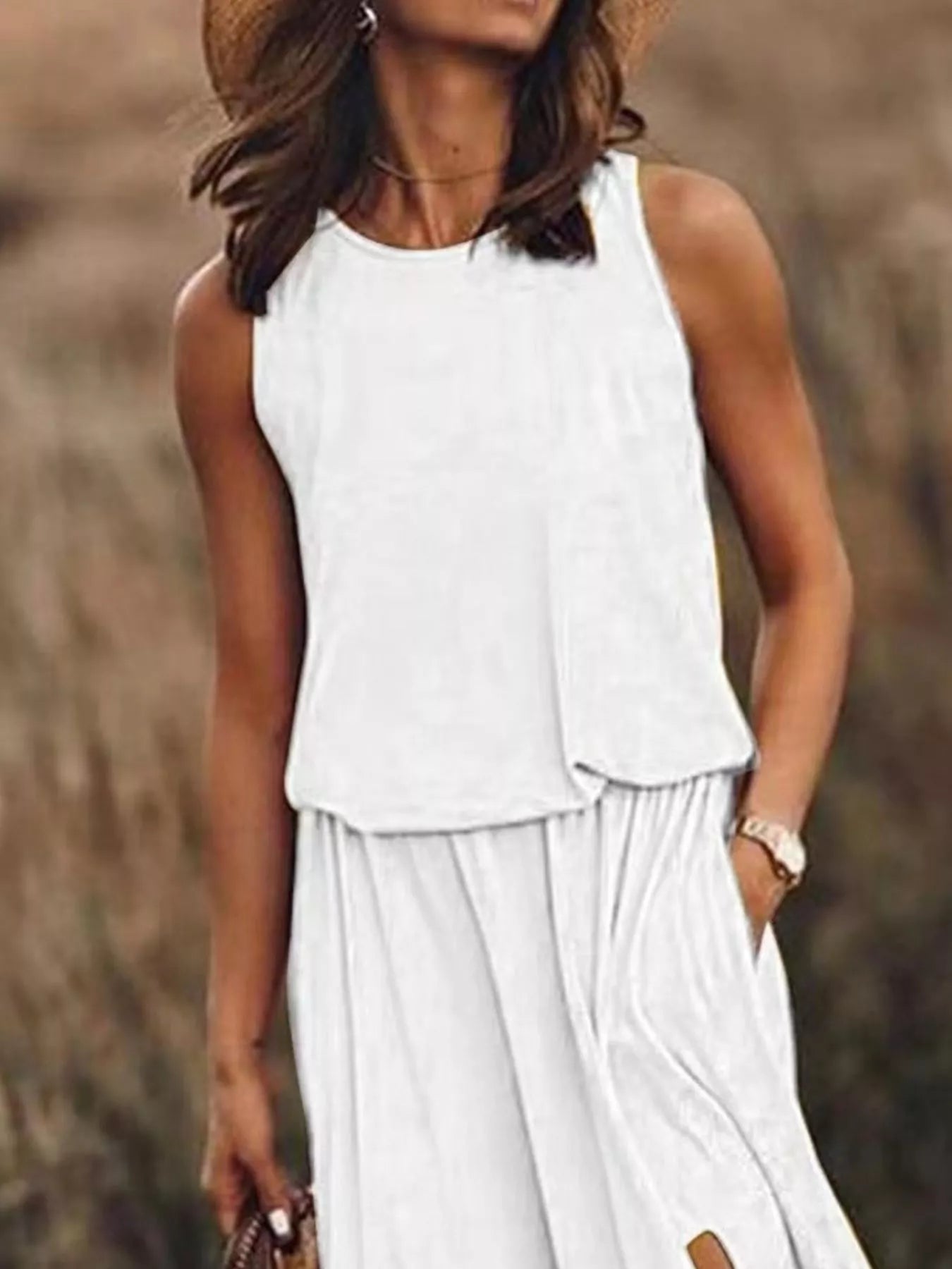 Full Size Round Neck Sleeveless Slit Maxi Dress Plus Size - PBNJ FASHIONS