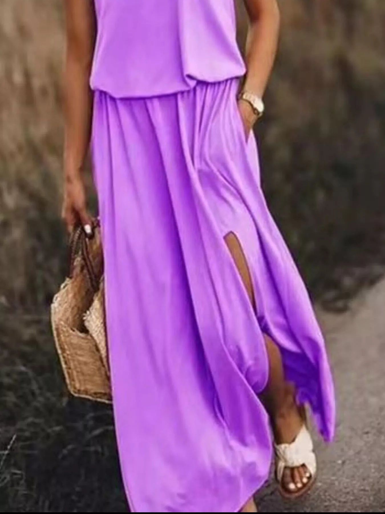 Full Size Round Neck Sleeveless Slit Maxi Dress Plus Size - PBNJ FASHIONS