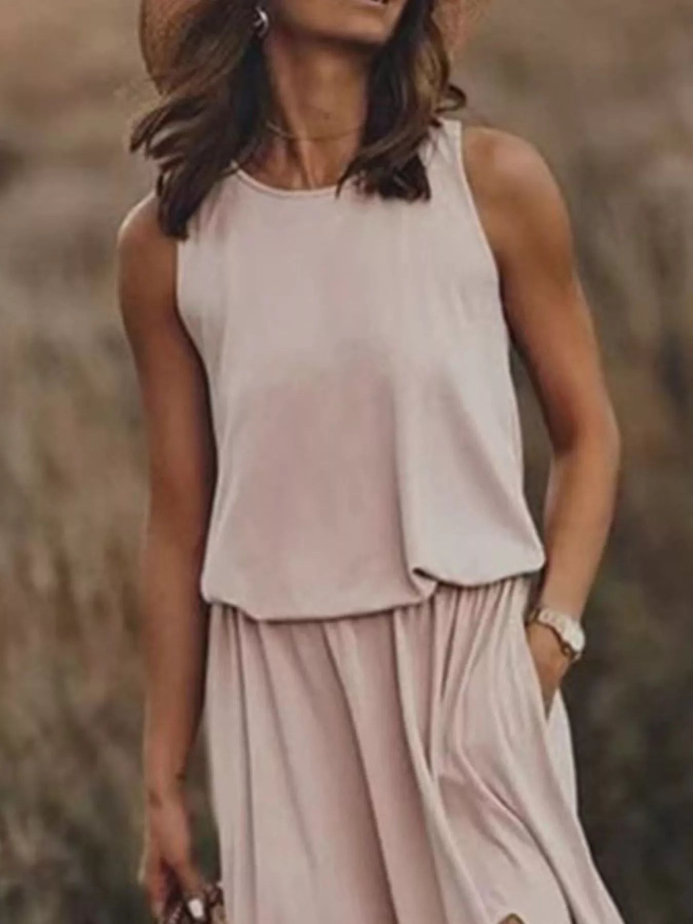 Full Size Round Neck Sleeveless Slit Maxi Dress Plus Size - PBNJ FASHIONS