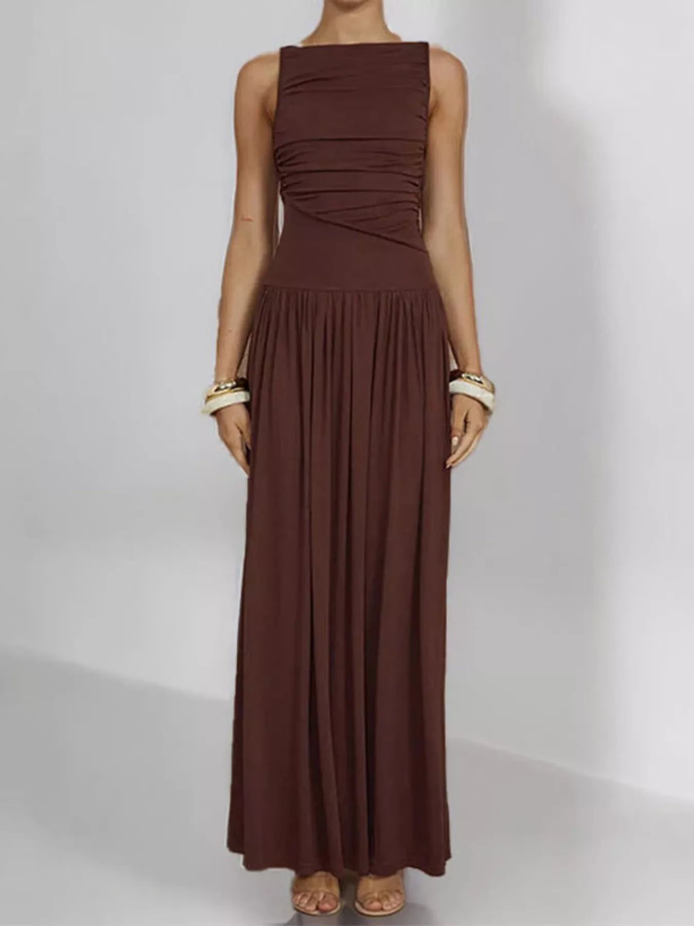 Full Size Ruched Sleeveless Maxi Dress Plus Size - PBNJ FASHIONS