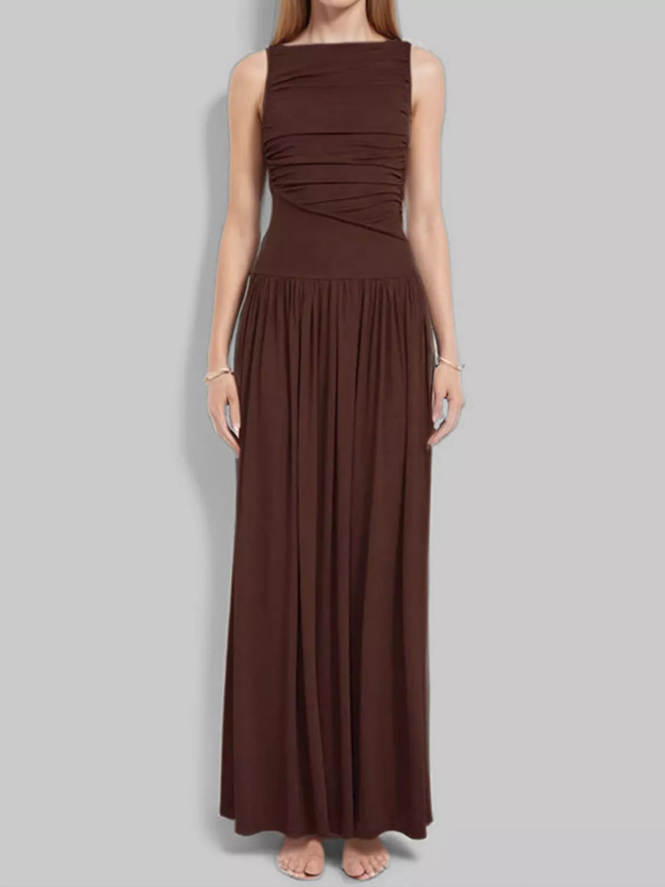 Full Size Ruched Sleeveless Maxi Dress Plus Size - PBNJ FASHIONS