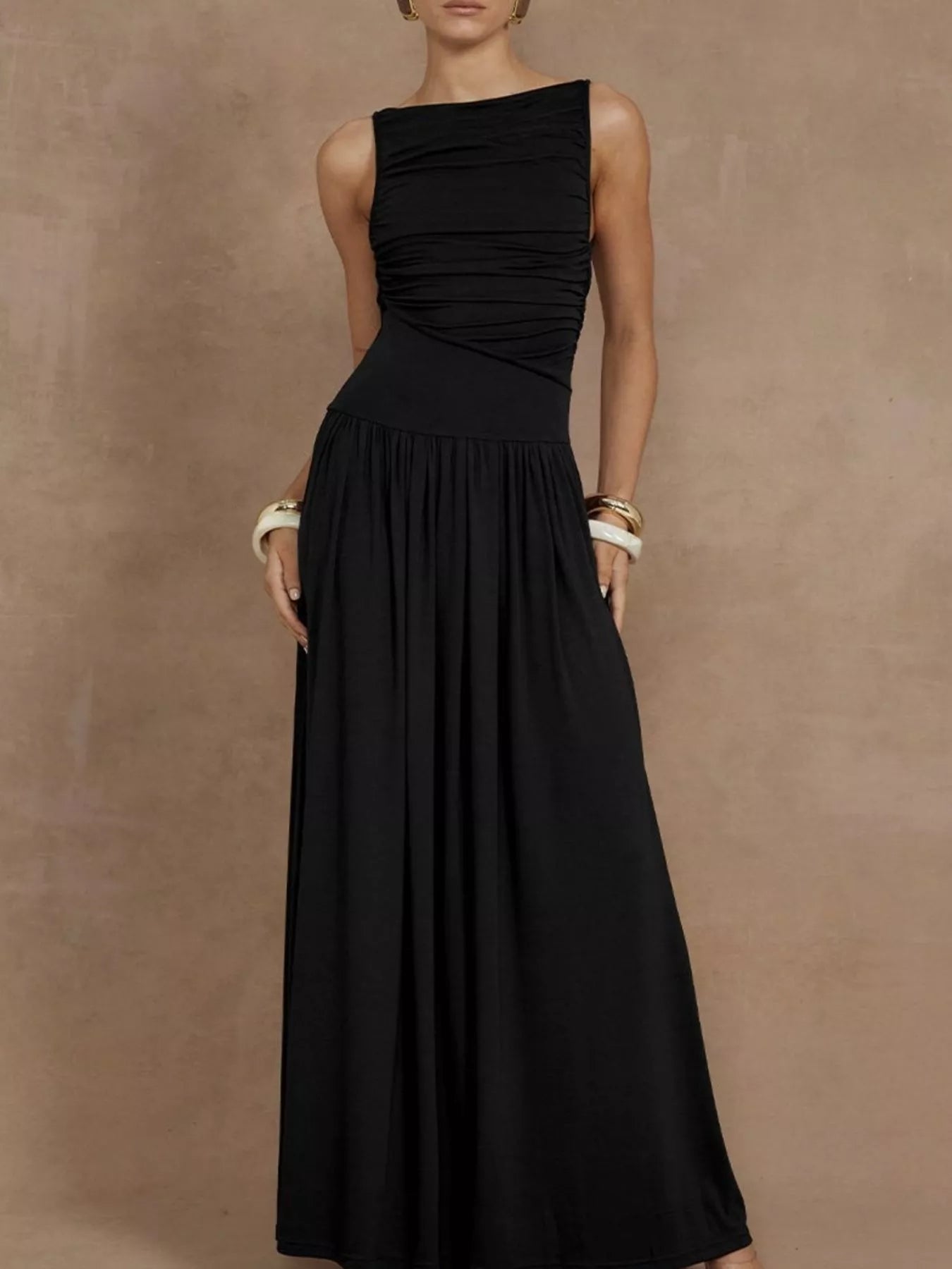 Full Size Ruched Sleeveless Maxi Dress Plus Size - PBNJ FASHIONS