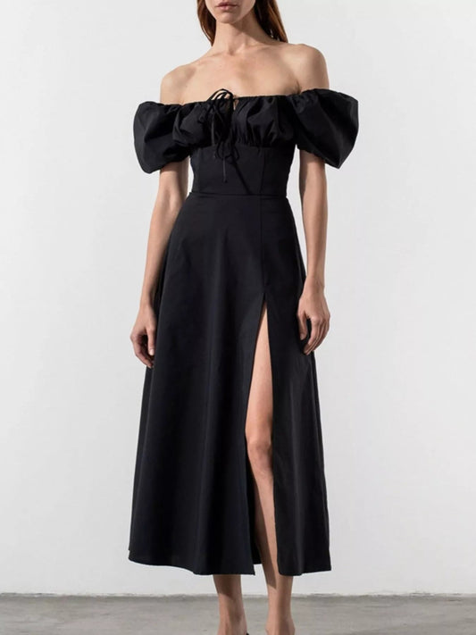 Full Size Slit Short Sleeve Midi Dress Plus Size - PBNJ FASHIONS