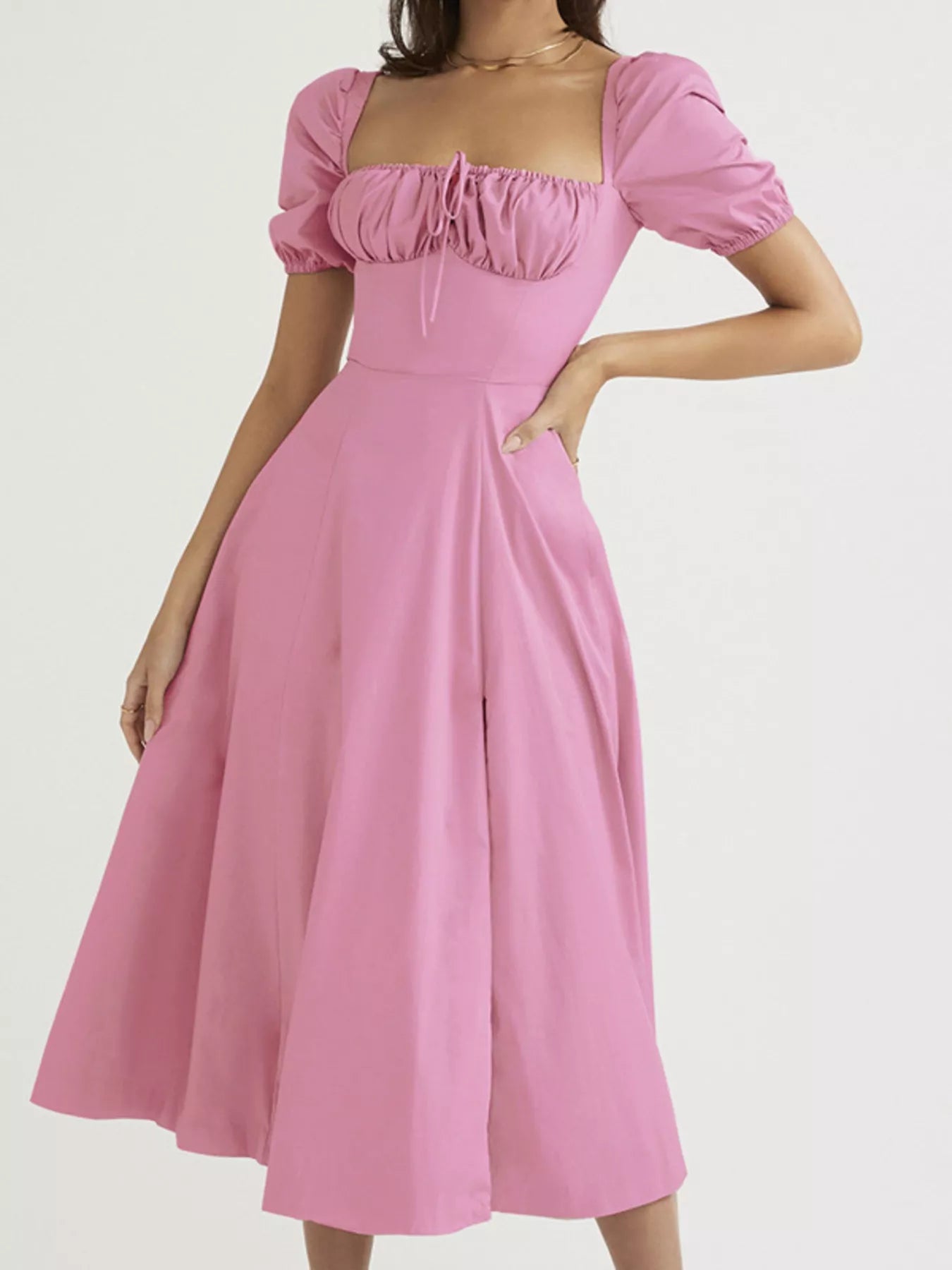 Full Size Slit Short Sleeve Midi Dress Plus Size - PBNJ FASHIONS