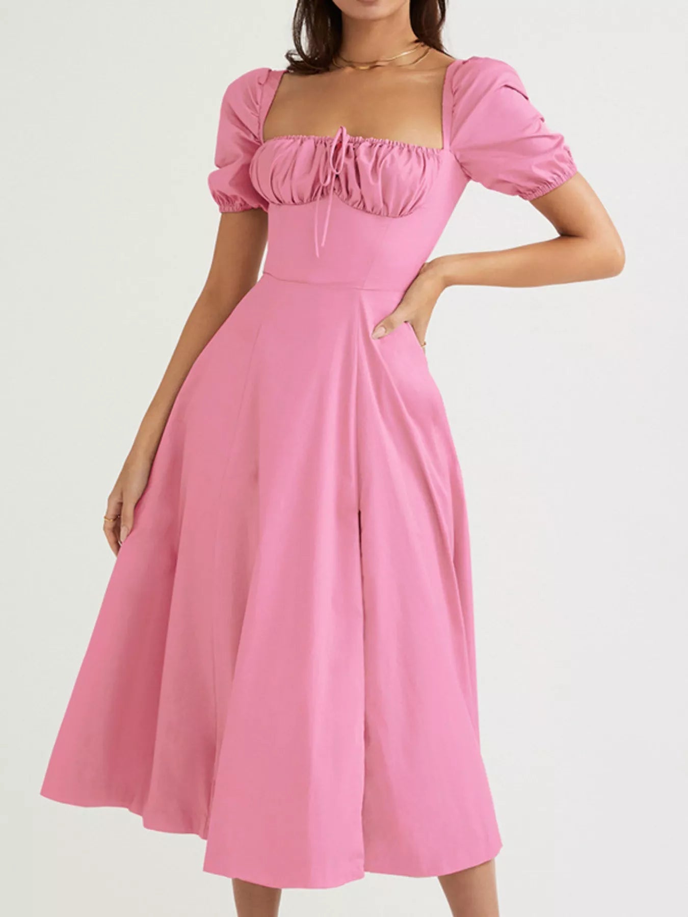 Full Size Slit Short Sleeve Midi Dress Plus Size - PBNJ FASHIONS