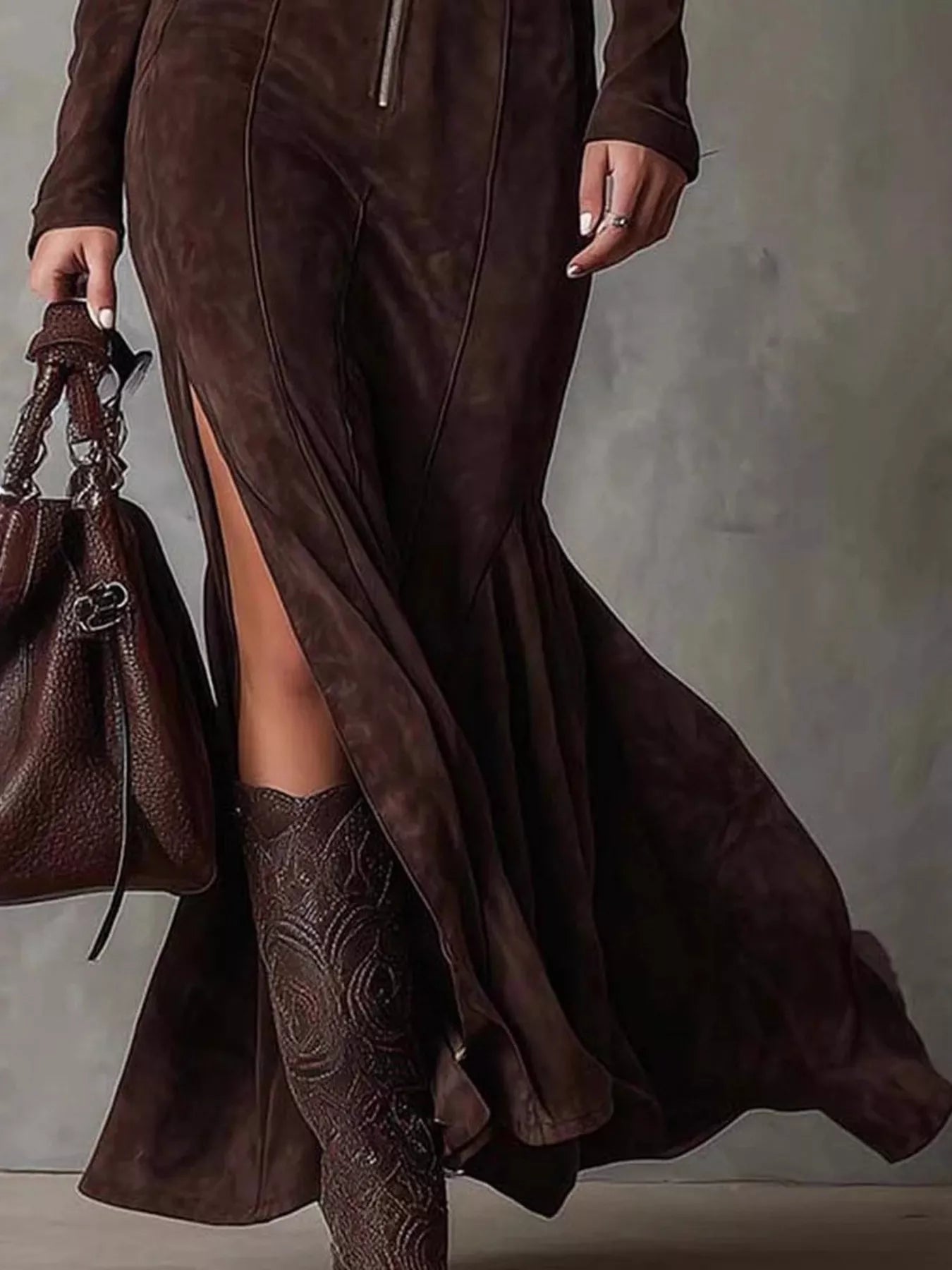 Full Size Slit Zipper Front Maxi Dress Plus Size - PBNJ FASHIONS