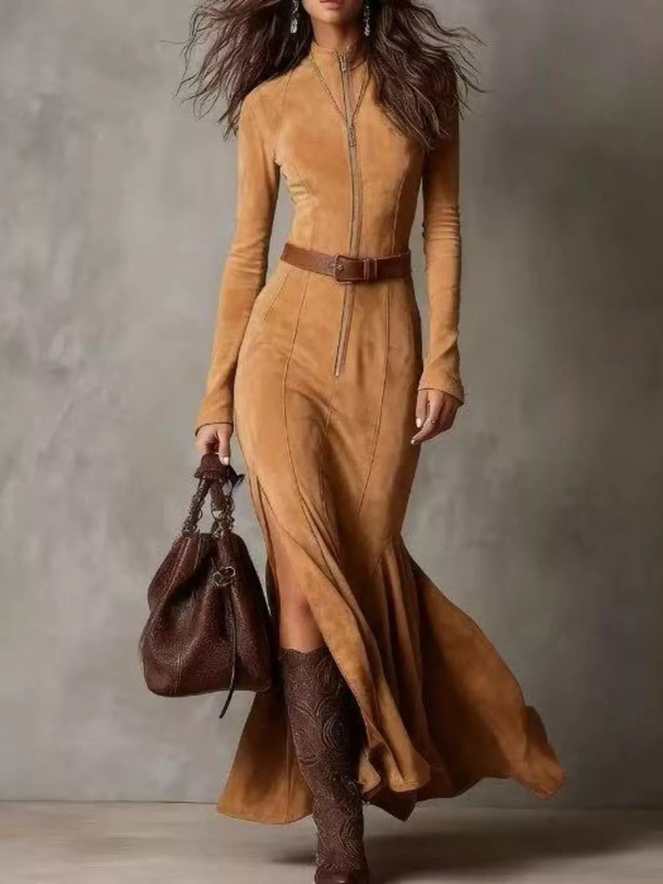 Full Size Slit Zipper Front Maxi Dress Plus Size - PBNJ FASHIONS
