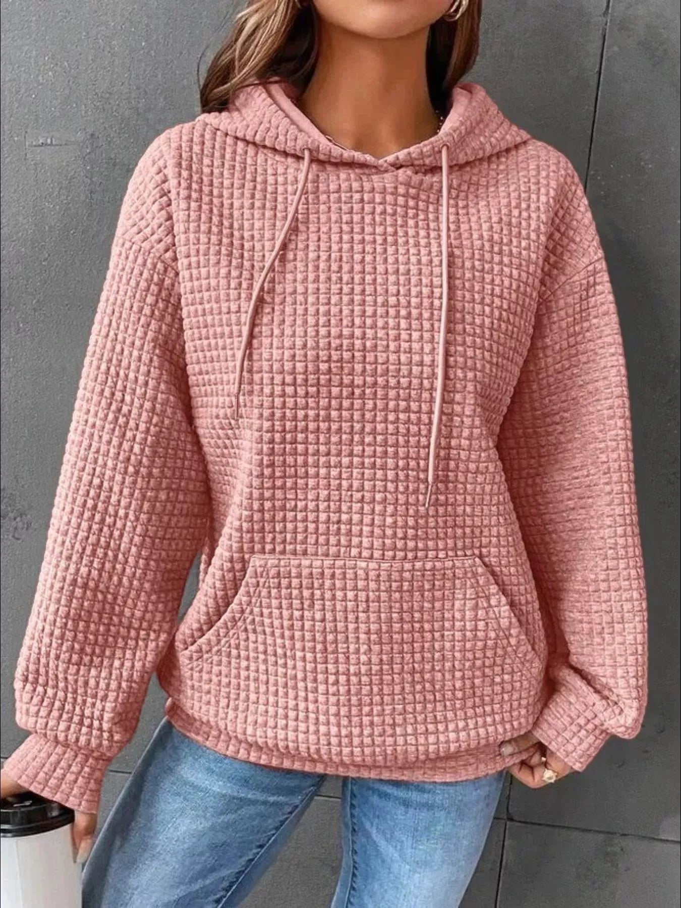 Full Size Textured Kangaroo Pocket Hoodie Plus Size - PBNJ FASHIONS