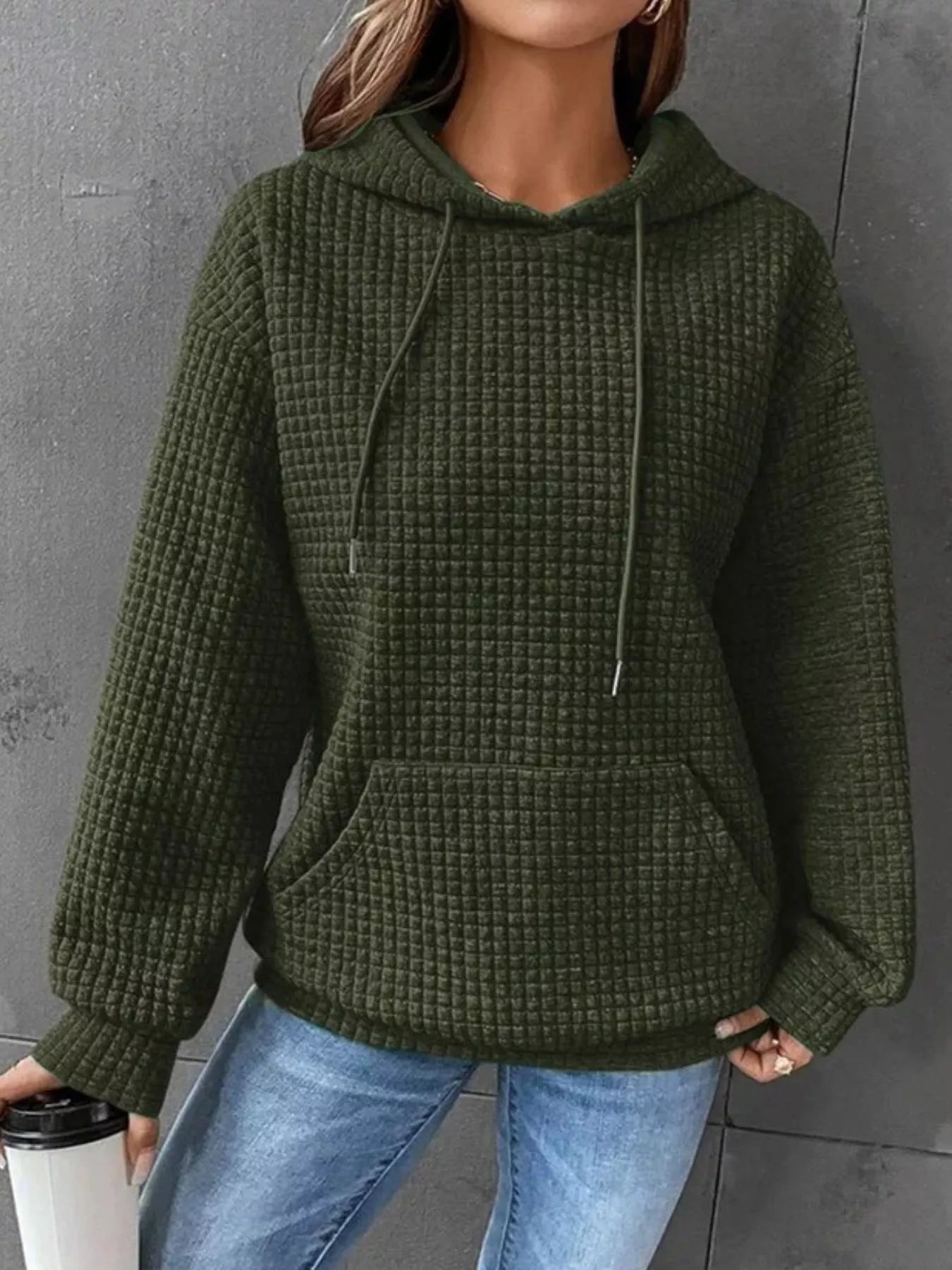 Full Size Textured Kangaroo Pocket Hoodie Plus Size - PBNJ FASHIONS