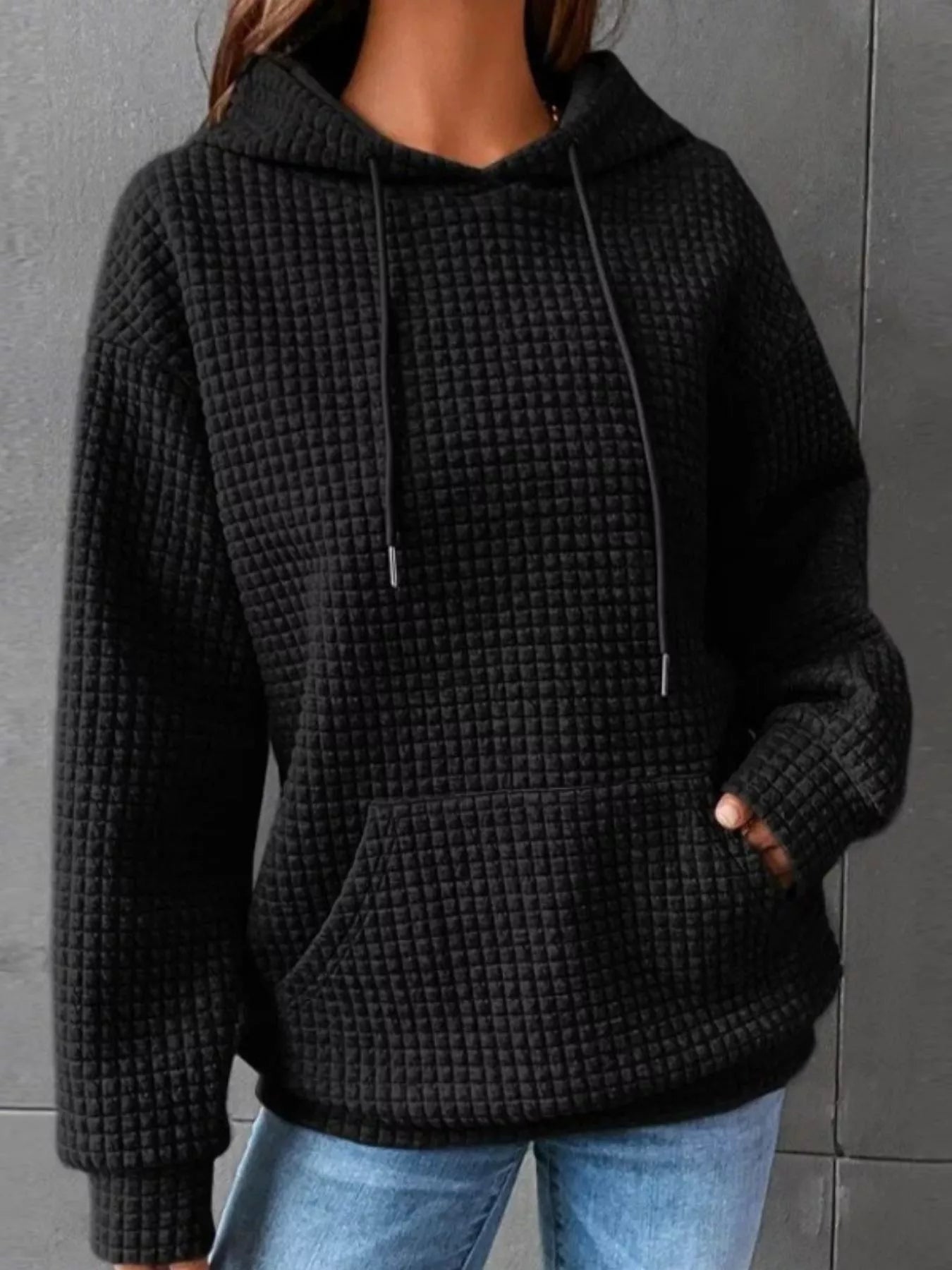 Full Size Textured Kangaroo Pocket Hoodie Plus Size - PBNJ FASHIONS