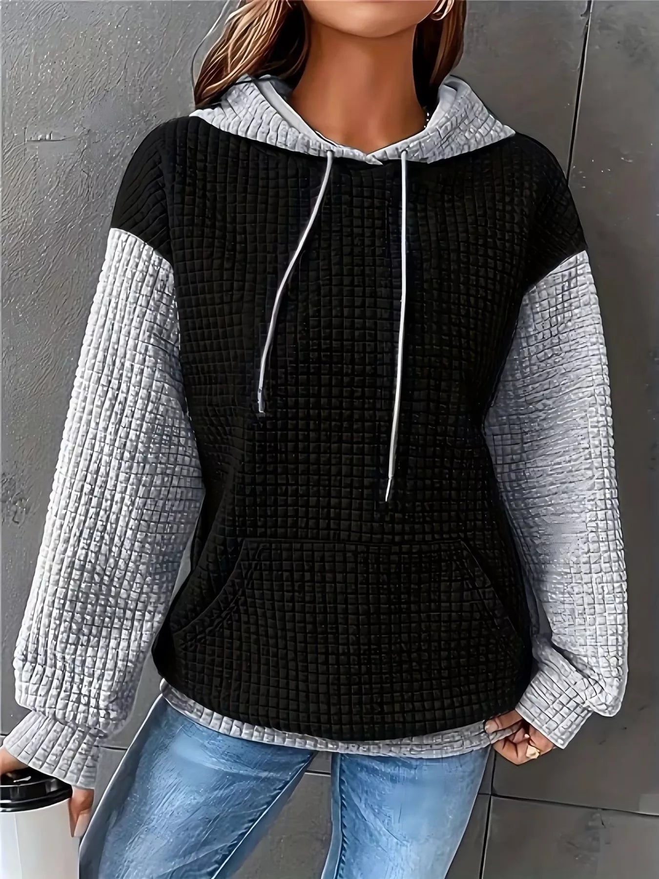Full Size Textured Kangaroo Pocket Hoodie Plus Size - PBNJ FASHIONS