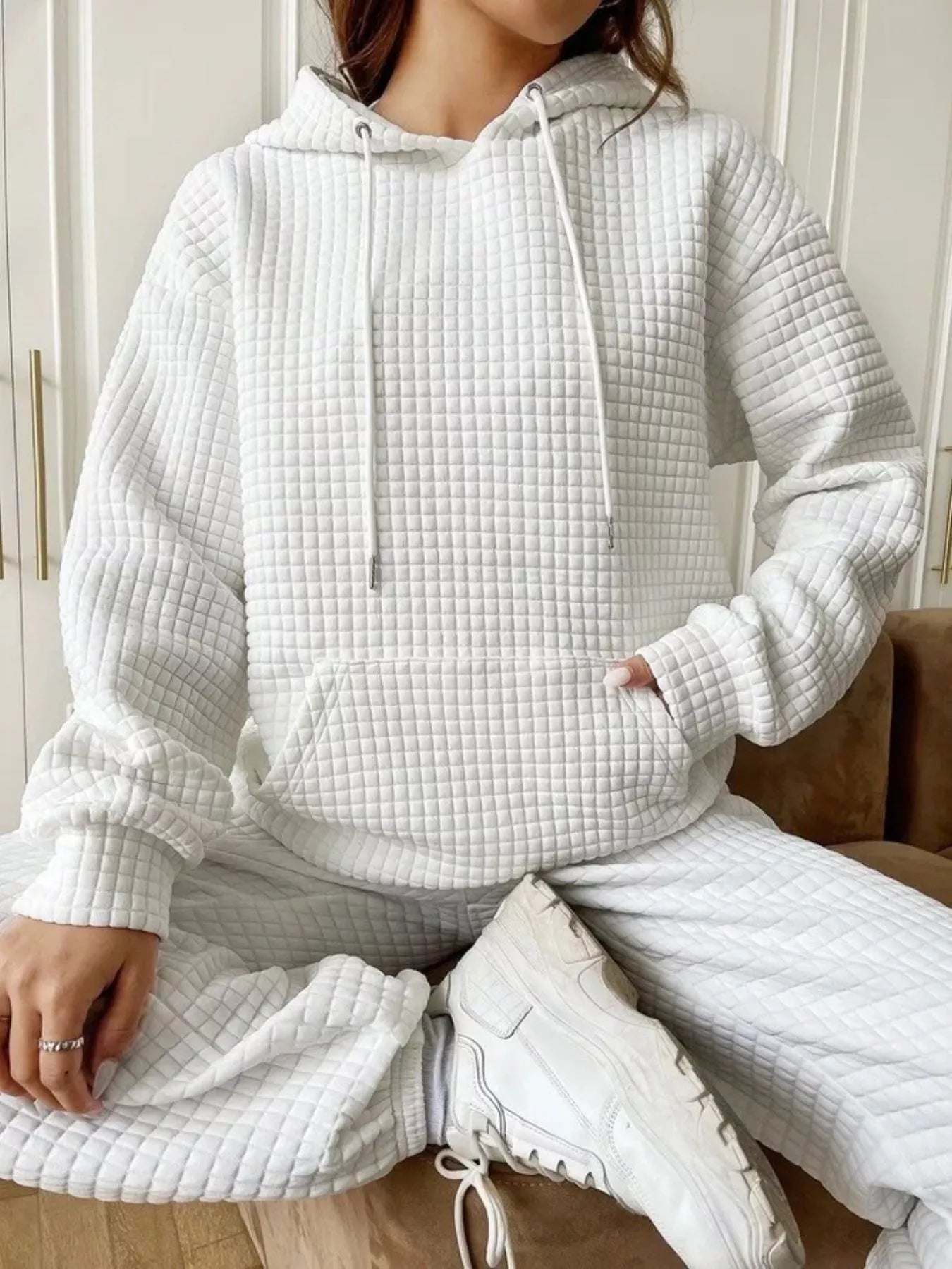Full Size Textured Kangaroo Pocket Hoodie Plus Size - PBNJ FASHIONS