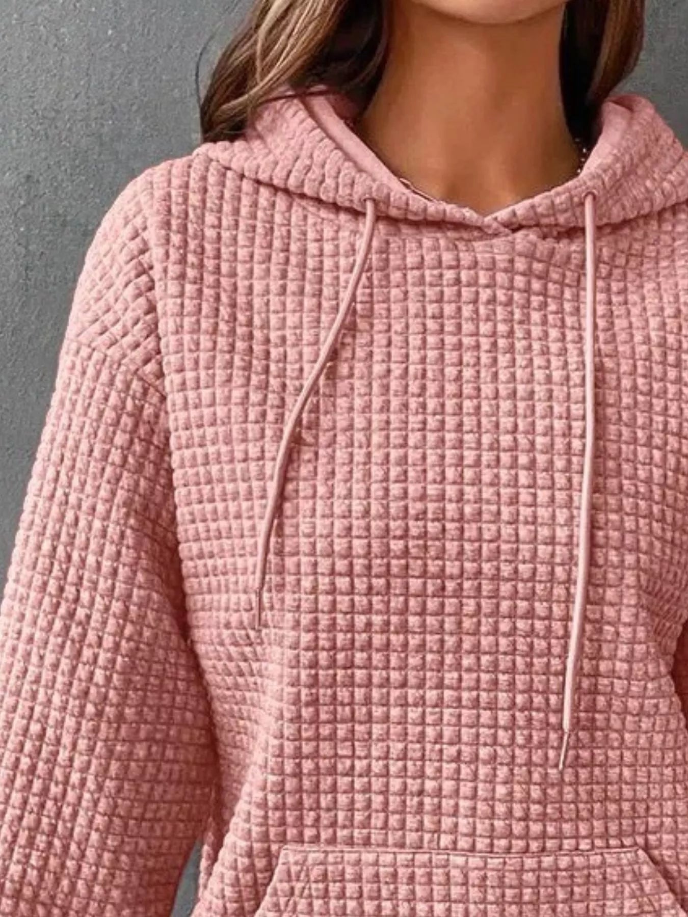 Full Size Textured Kangaroo Pocket Hoodie Plus Size - PBNJ FASHIONS