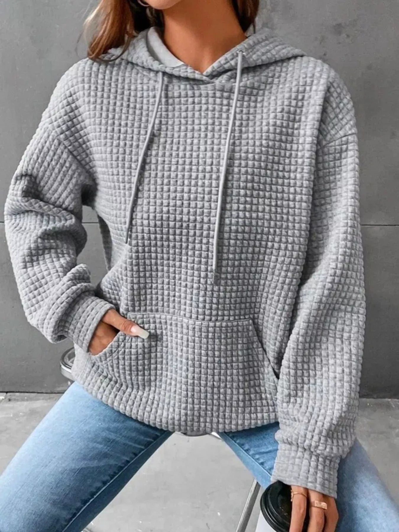 Full Size Textured Kangaroo Pocket Hoodie Plus Size - PBNJ FASHIONS