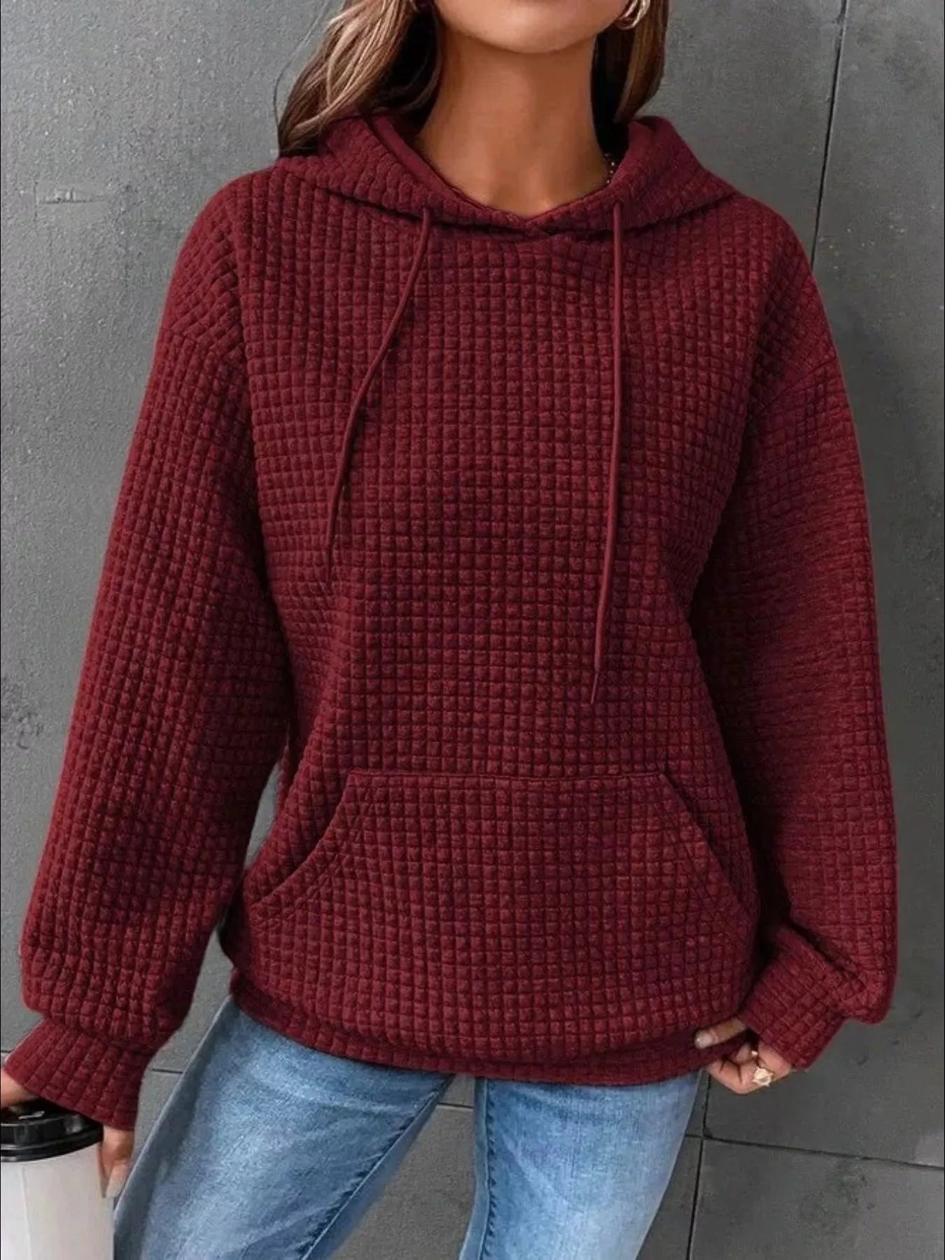 Full Size Textured Kangaroo Pocket Hoodie Plus Size - PBNJ FASHIONS