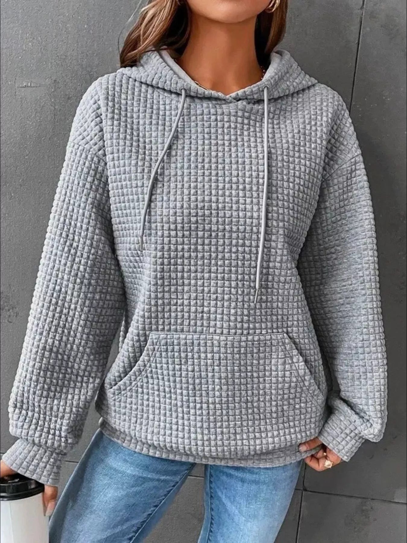 Full Size Textured Kangaroo Pocket Hoodie Plus Size - PBNJ FASHIONS
