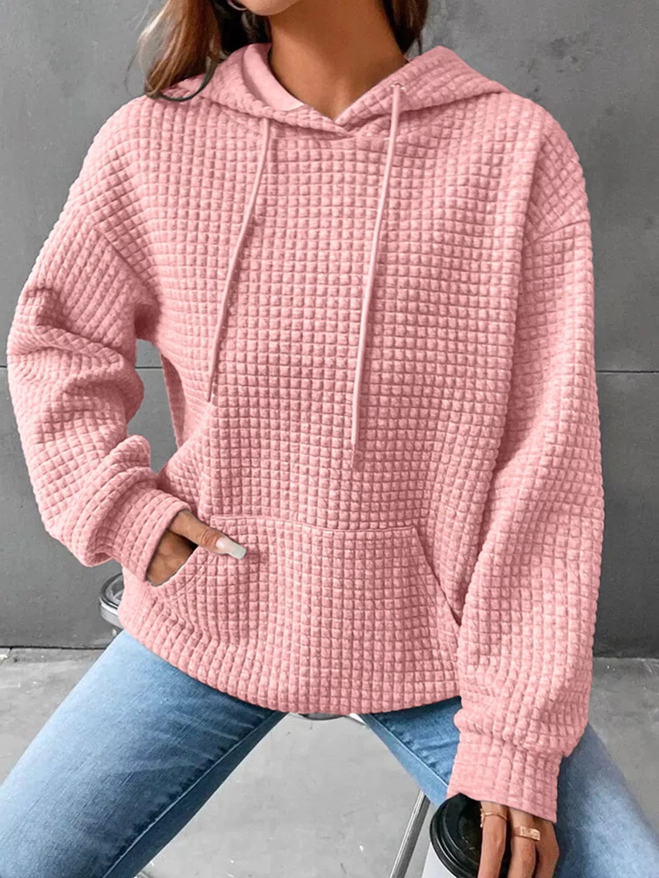 Full Size Textured Kangaroo Pocket Hoodie Plus Size - PBNJ FASHIONS
