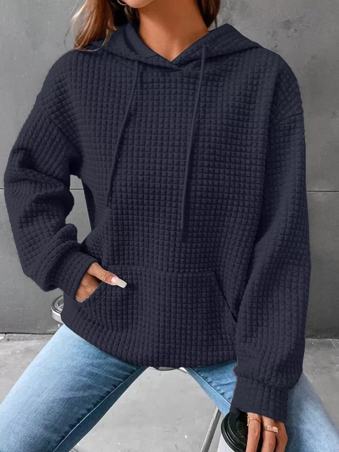 Full Size Textured Kangaroo Pocket Hoodie Plus Size - PBNJ FASHIONS