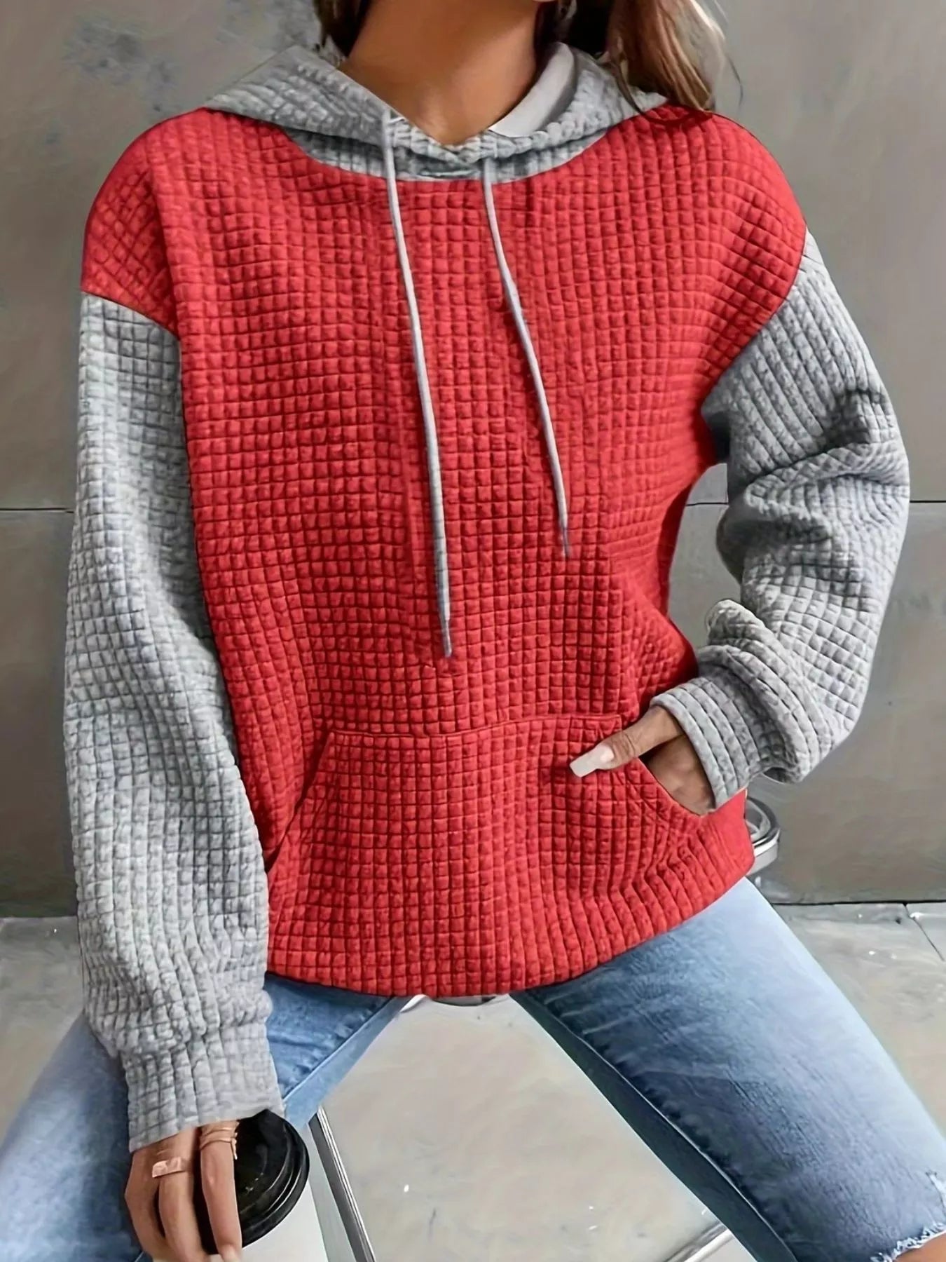 Full Size Textured Kangaroo Pocket Hoodie Plus Size - PBNJ FASHIONS