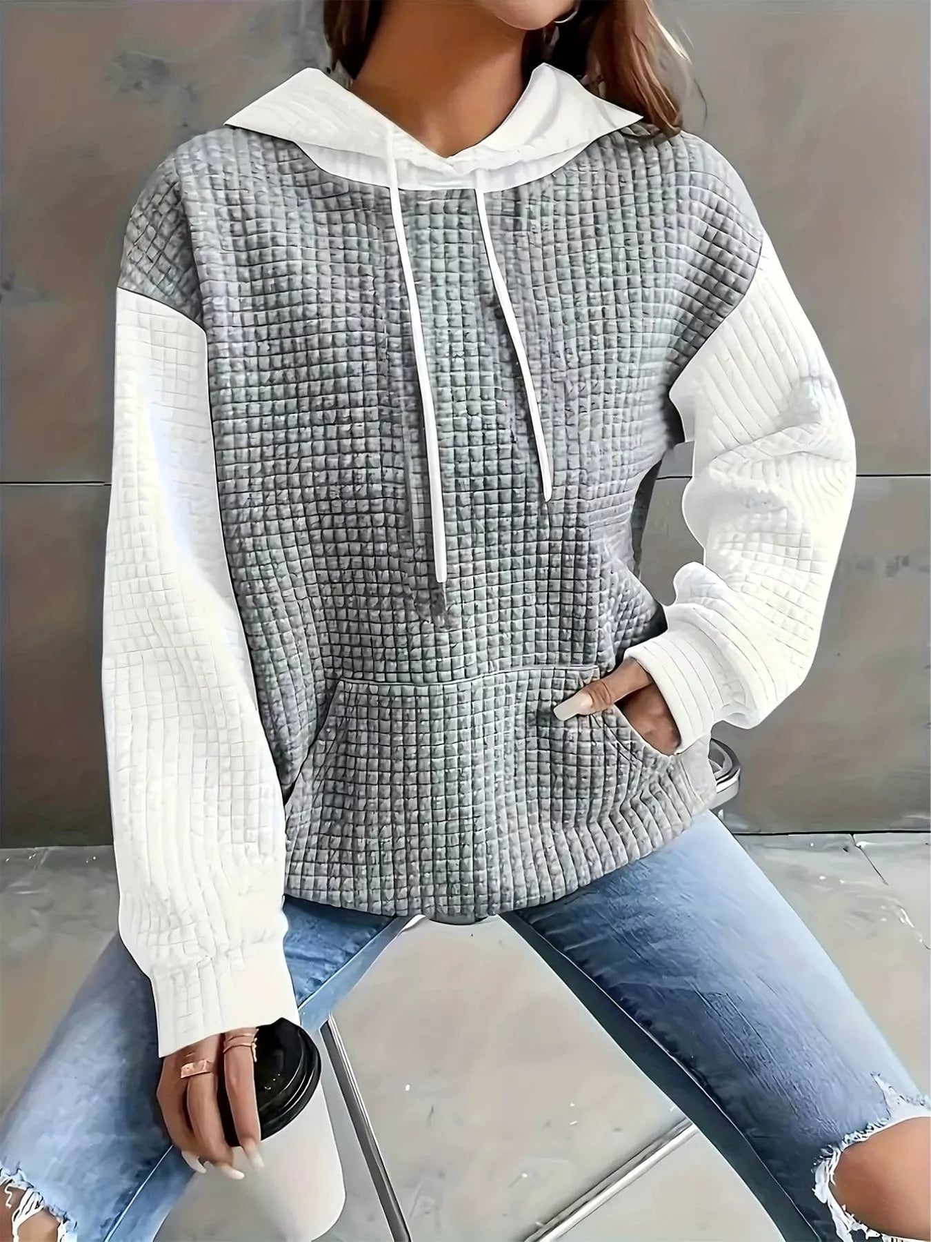 Full Size Textured Kangaroo Pocket Hoodie Plus Size - PBNJ FASHIONS