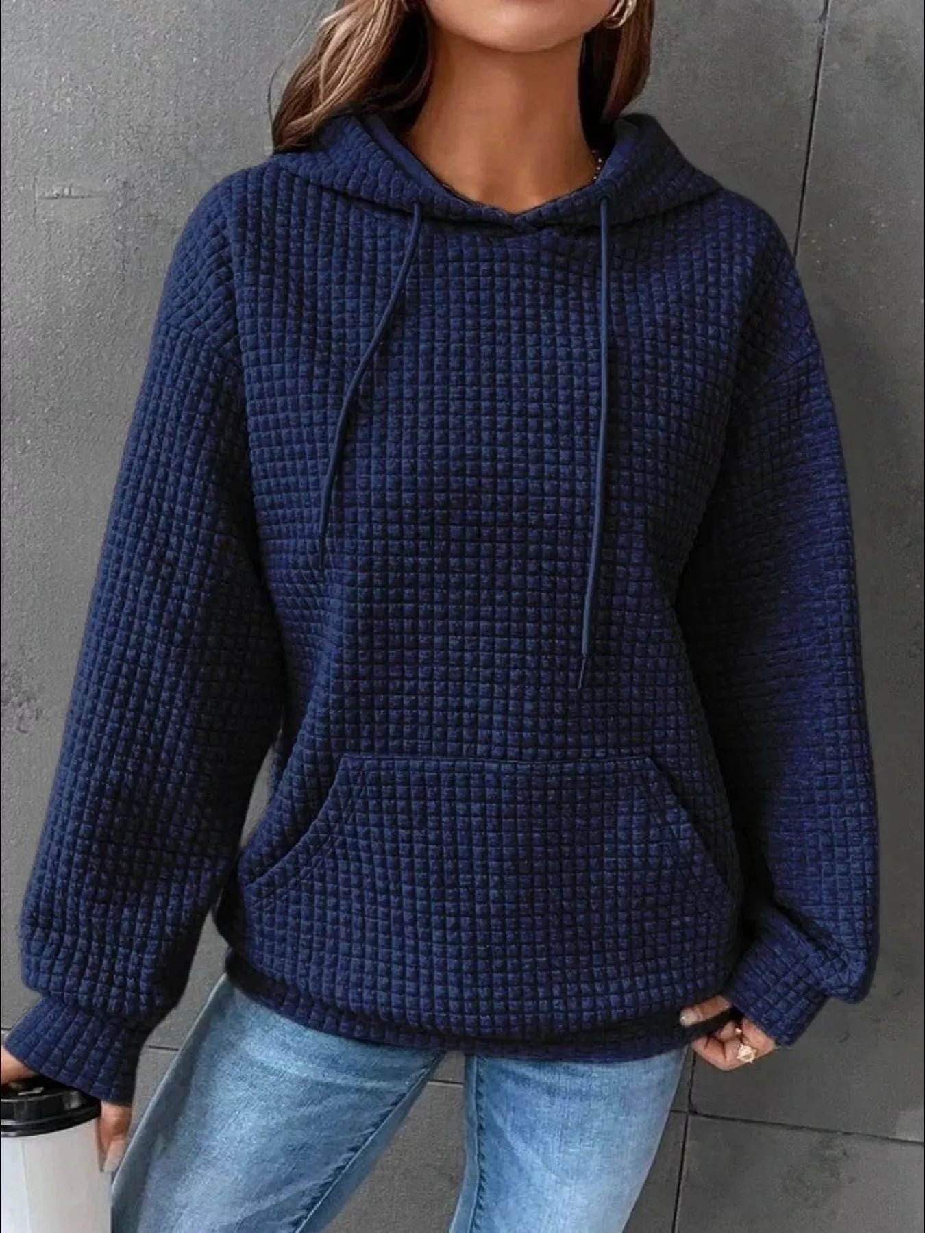 Full Size Textured Kangaroo Pocket Hoodie Plus Size - PBNJ FASHIONS