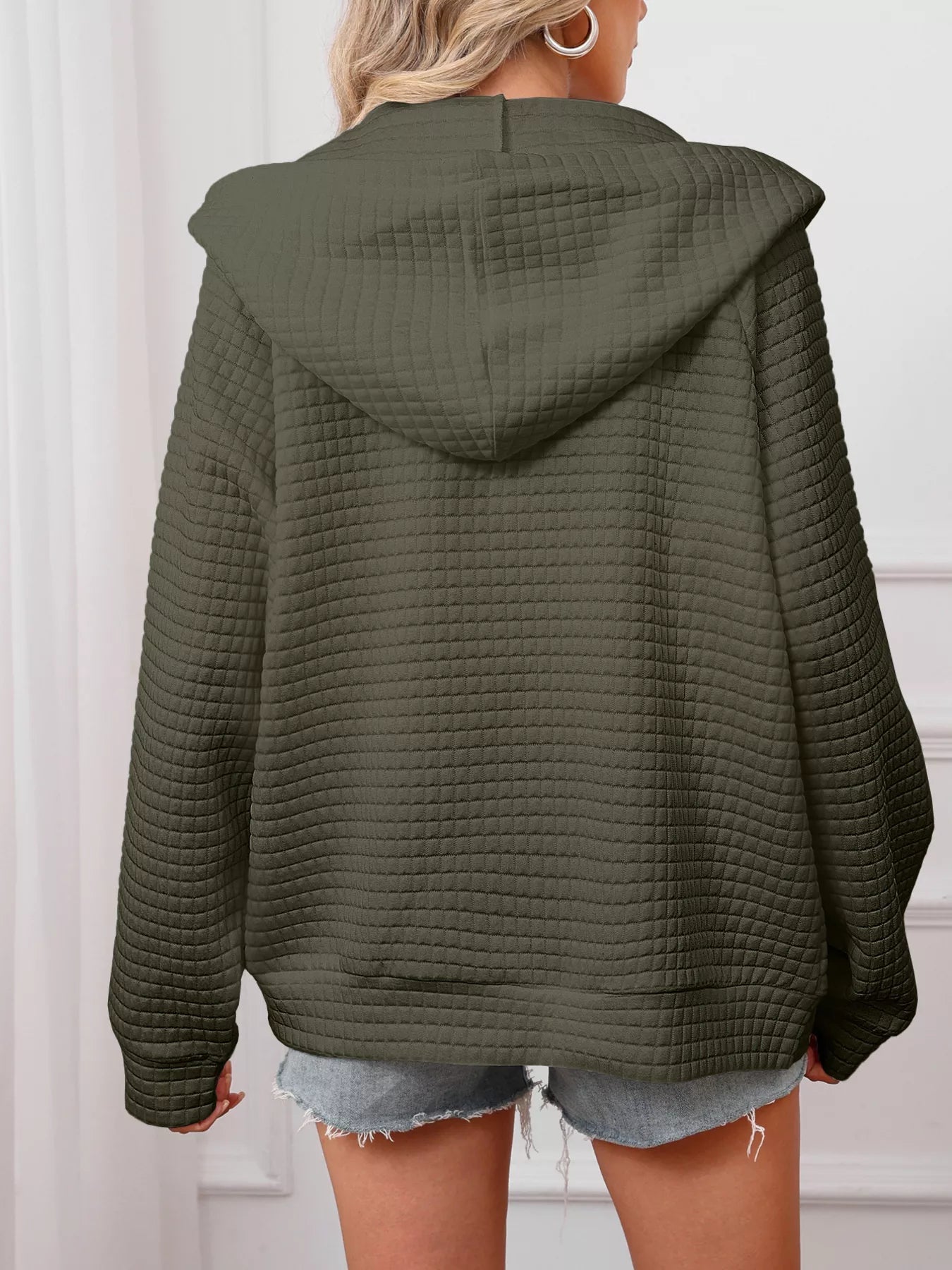 Full Size Textured Quilted Zip - Up Hooded Jacket Plus Size - PBNJ FASHIONS