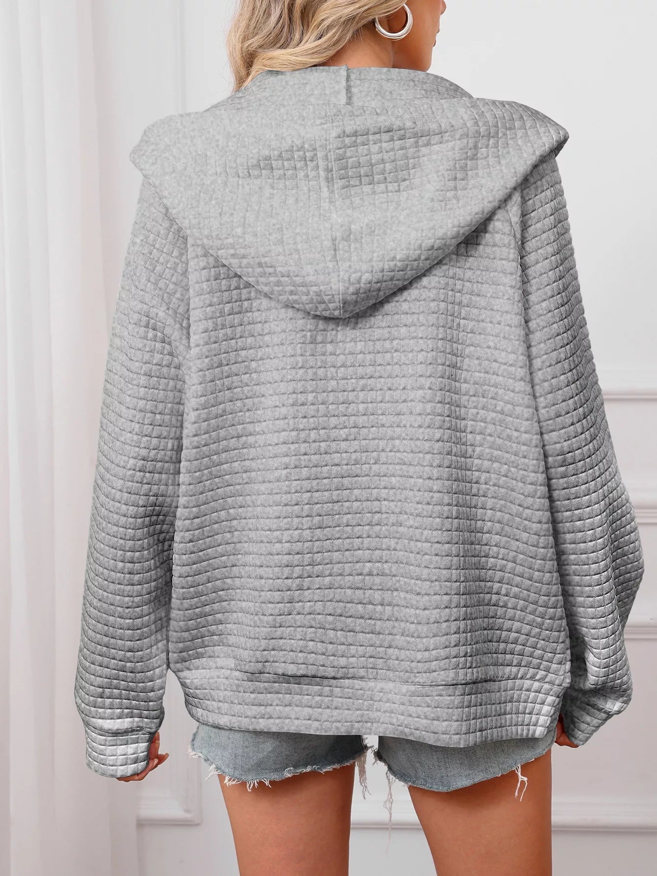 Full Size Textured Quilted Zip - Up Hooded Jacket Plus Size - PBNJ FASHIONS