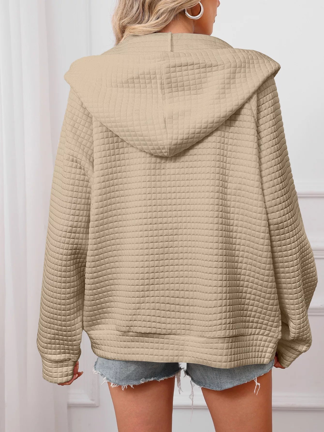 Full Size Textured Quilted Zip - Up Hooded Jacket Plus Size - PBNJ FASHIONS